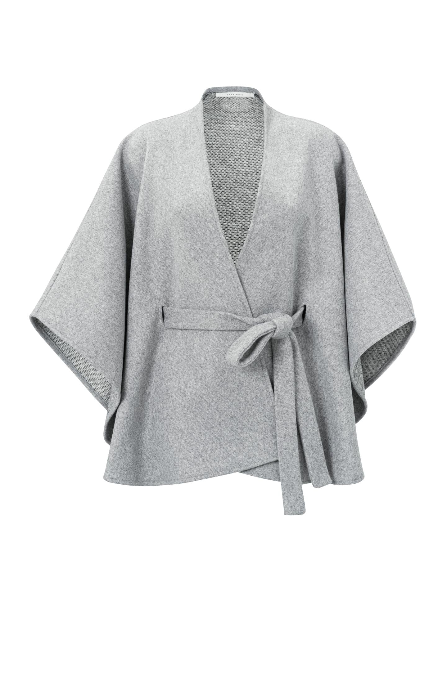 Soft poncho with wide sleeves, V-neck and tie belt - Type: product