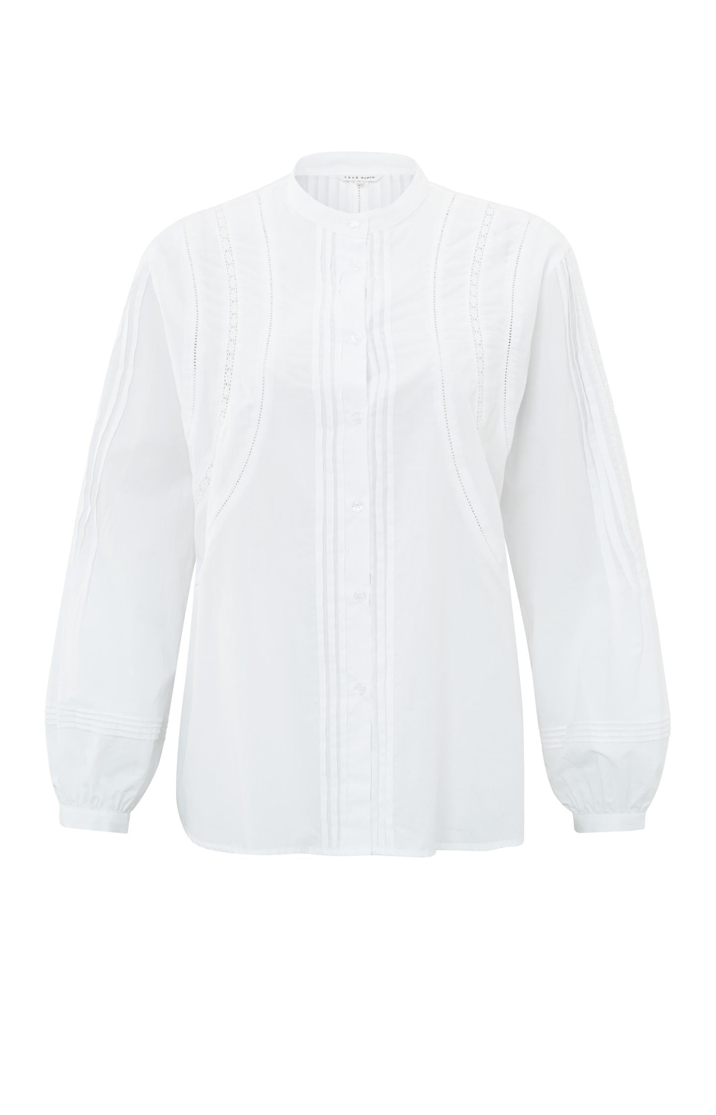 Soft poplin blouse with round neck and long puff sleeves - Type: product