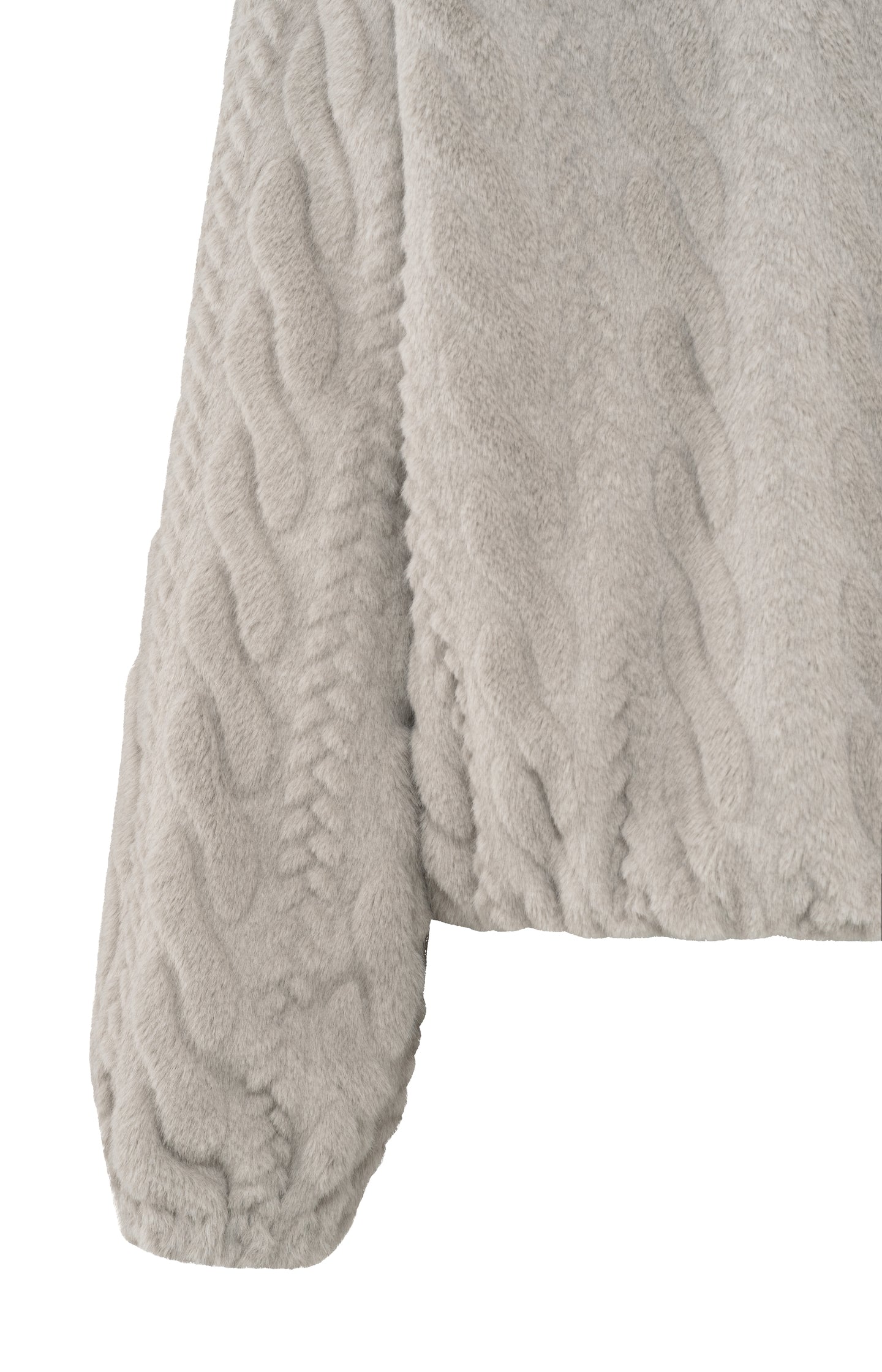 Soft short faux fur coat with cable pattern