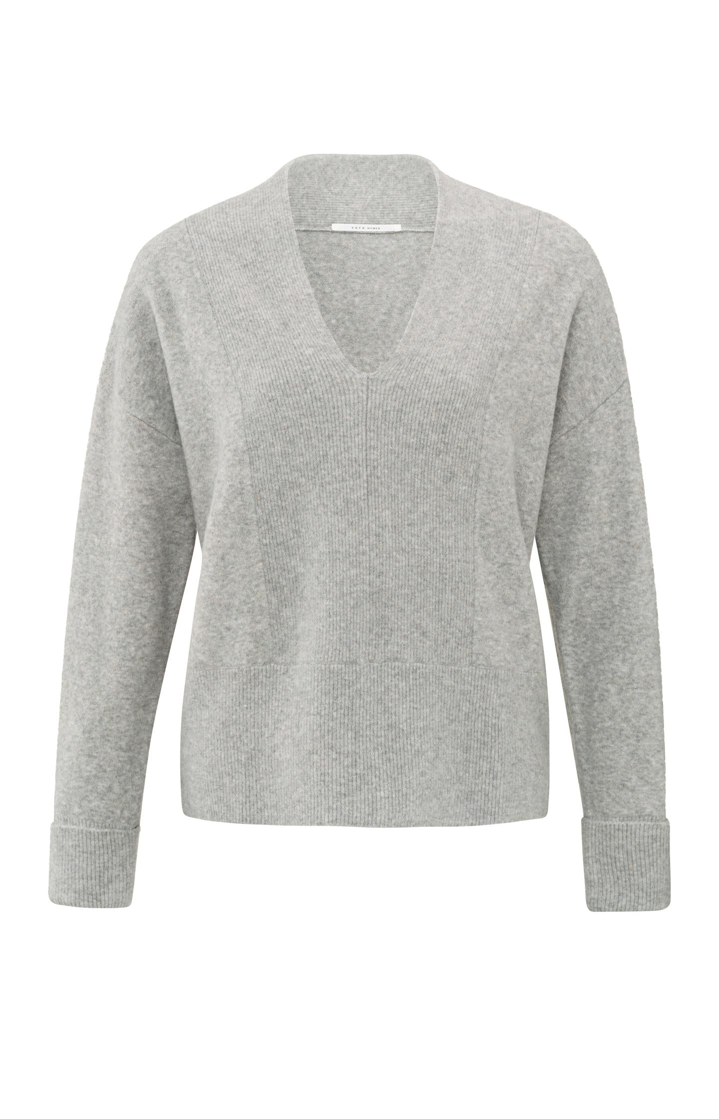 Soft sweater with deep V-neck and subtle rib details - Type: product