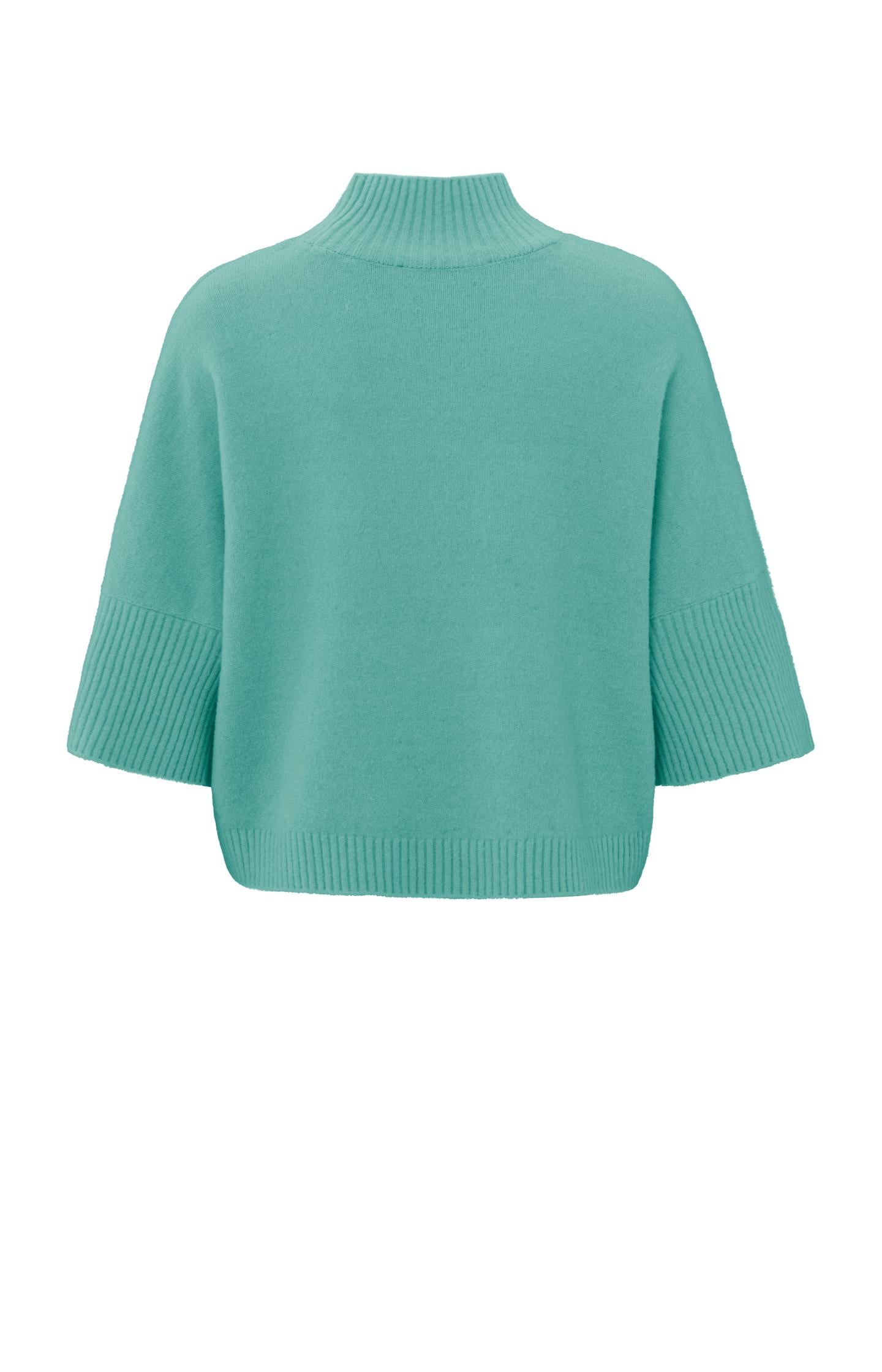 Soft sweater with high neck and three-quarter sleeves