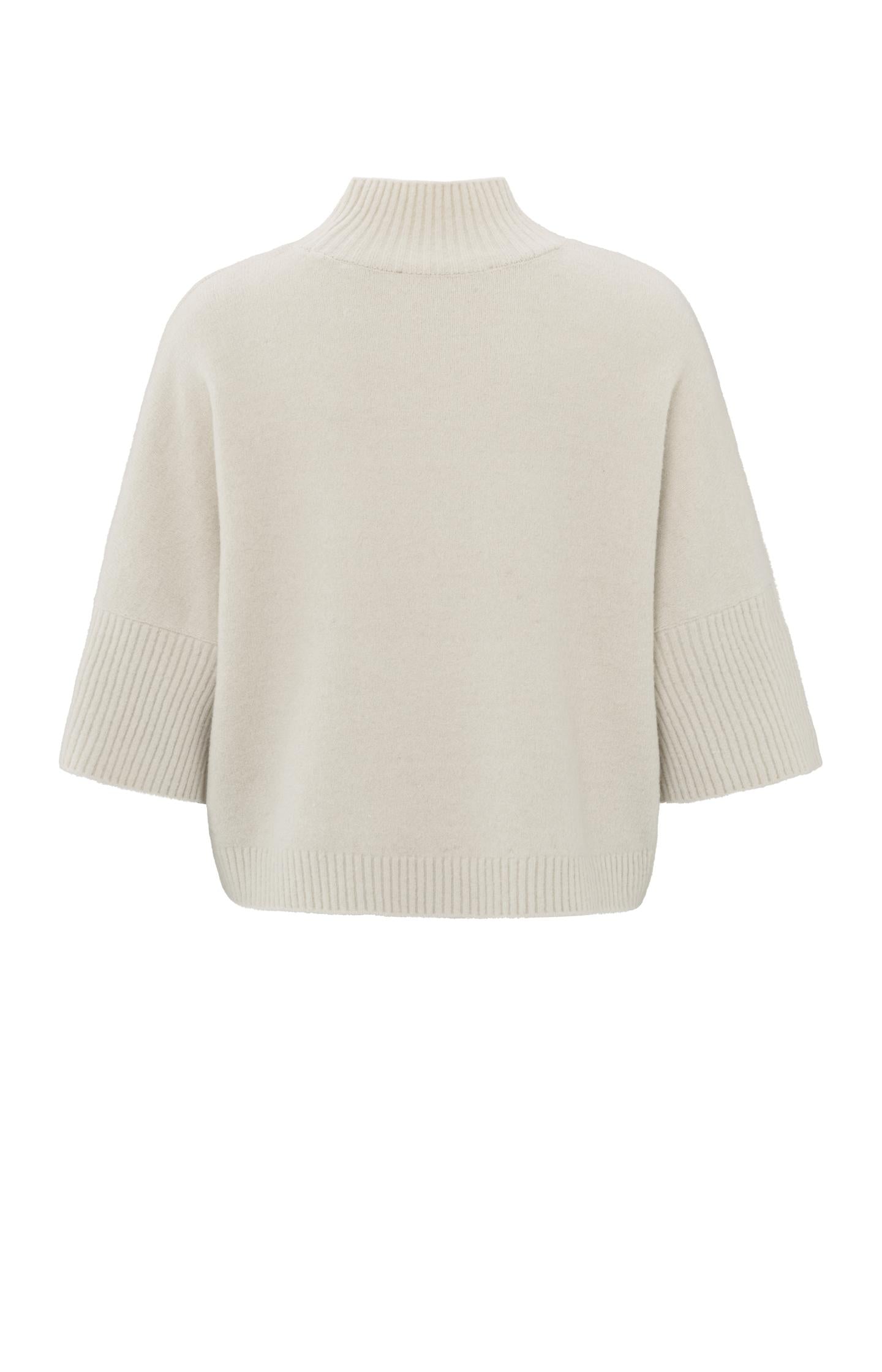 Soft sweater with high neck and three-quarter sleeves