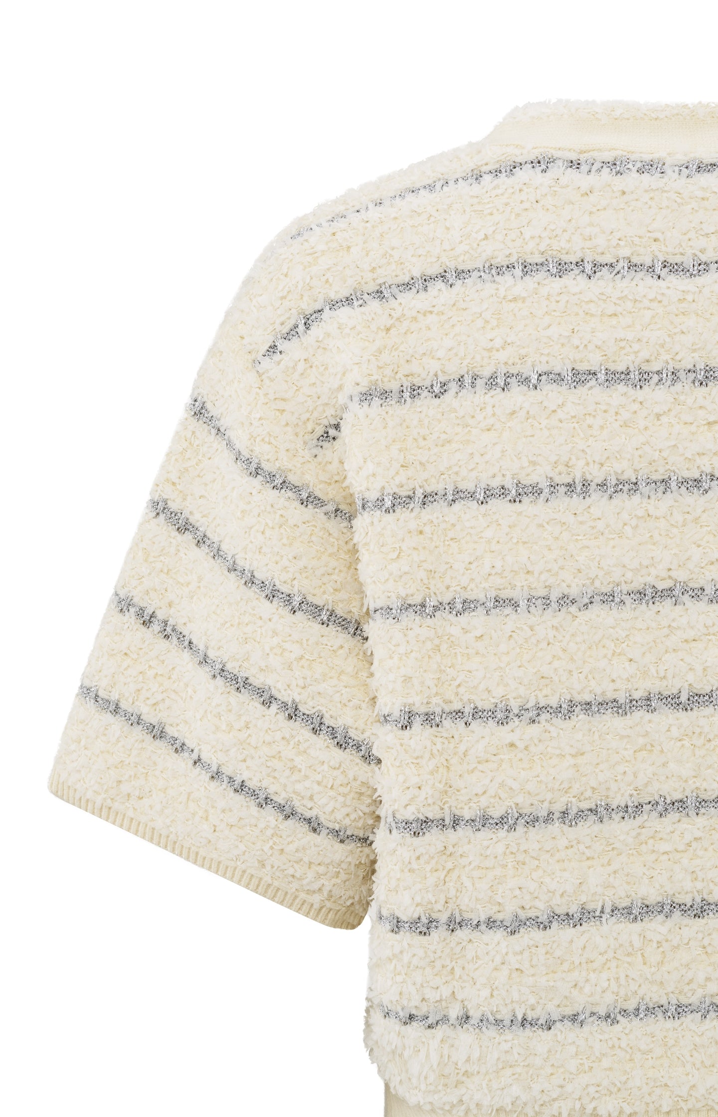 Soft sweater with shiny stripes and short sleeves