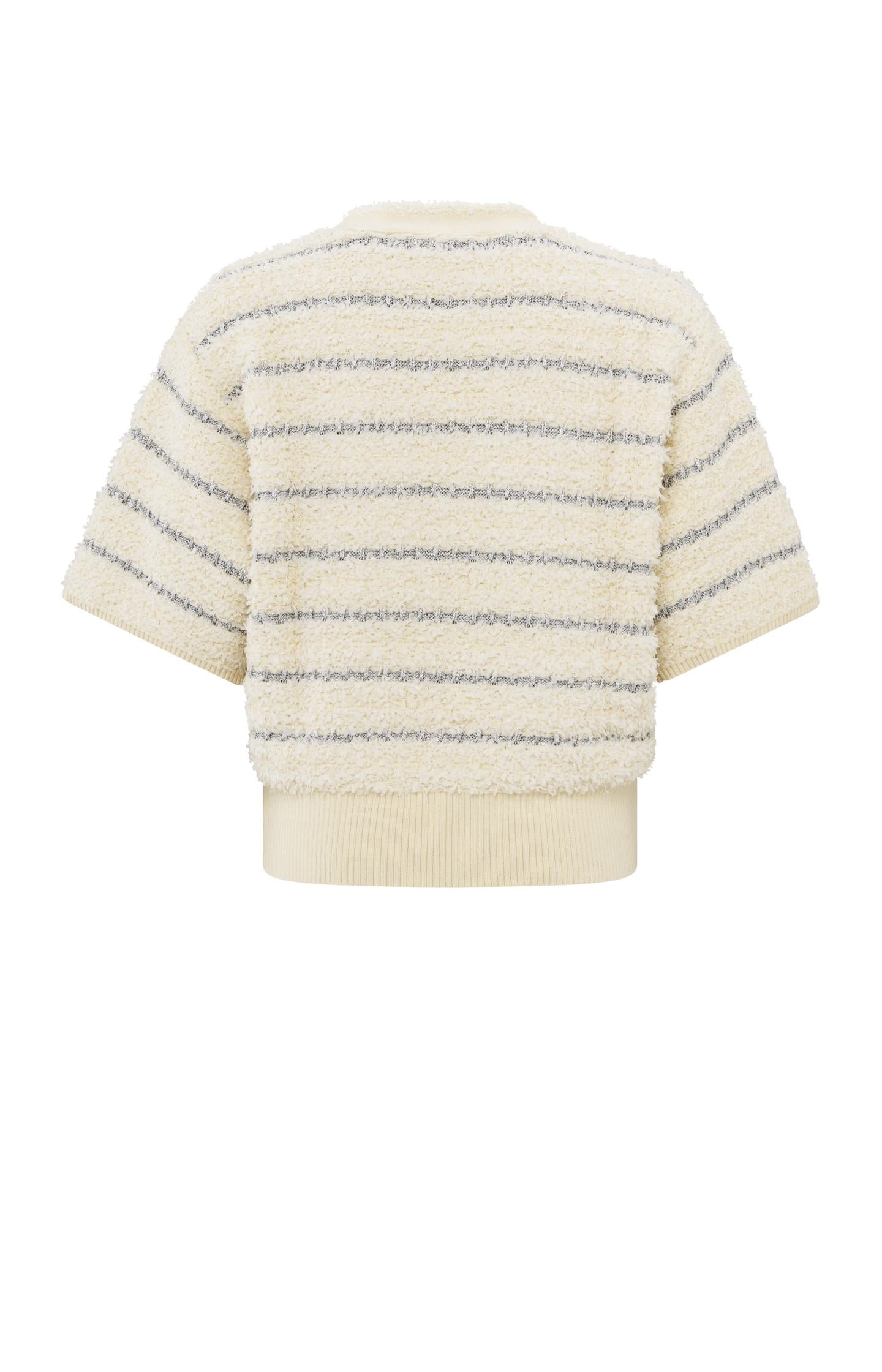 Soft sweater with shiny stripes and short sleeves