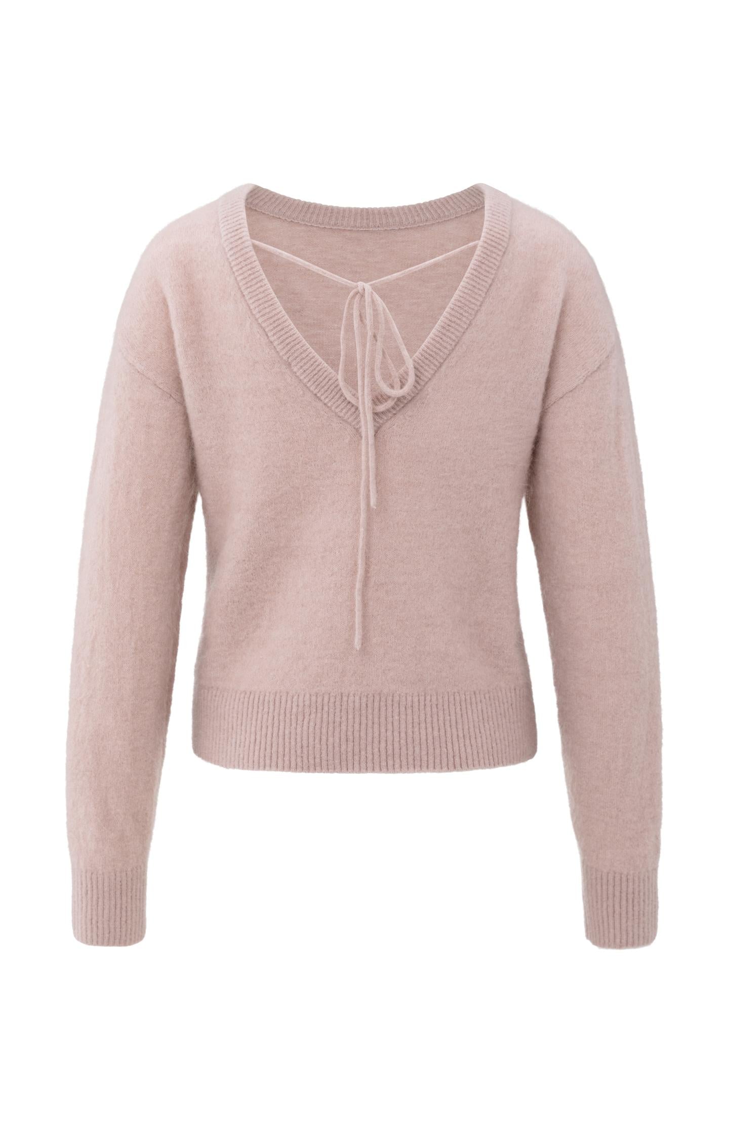 Soft sweater with V-back and tie detail