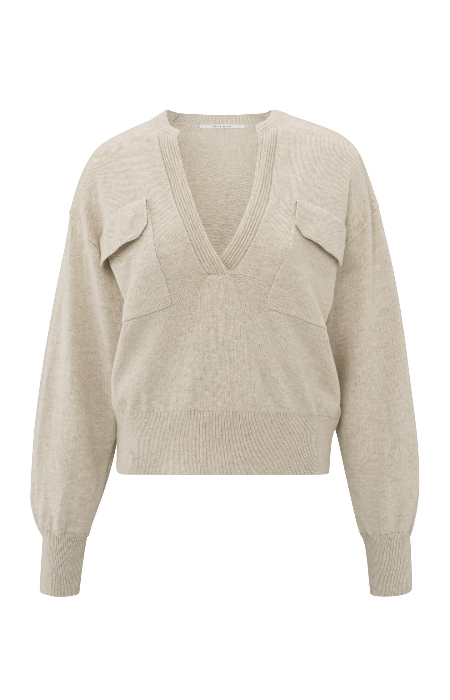 Soft sweater with V-neckline and chest pockets - Type: product