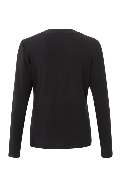 Soft T-shirt with V-neck and long sleeves in a slim fit - Black