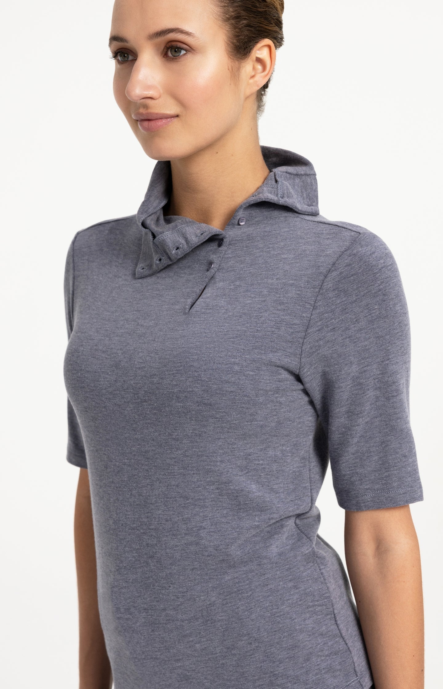 Soft top with high neck and button details