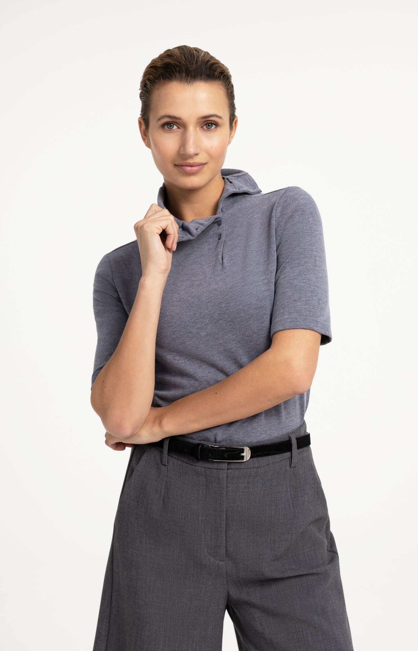 Soft top with high neck and button details