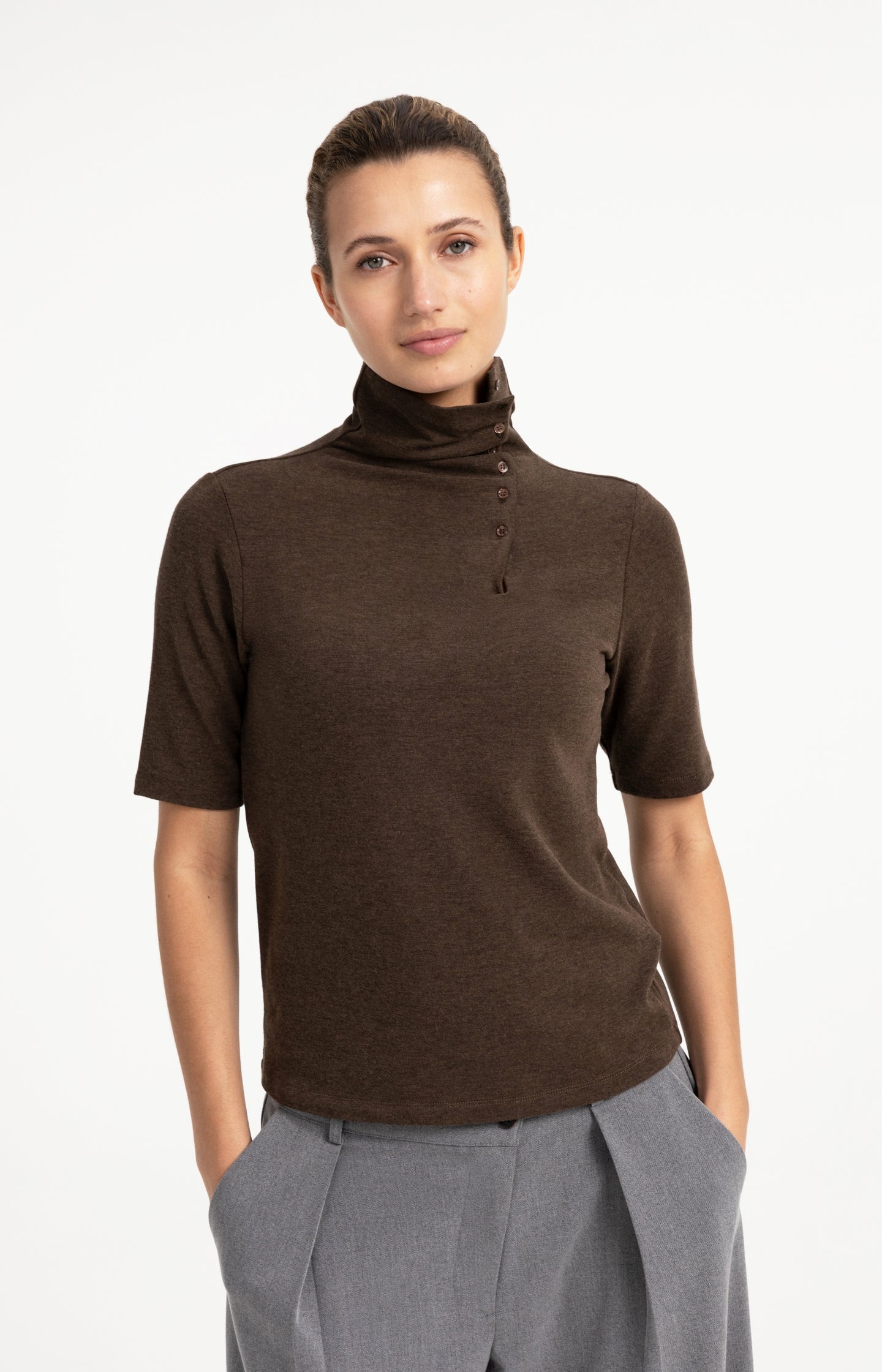 Soft top with high neck and button details