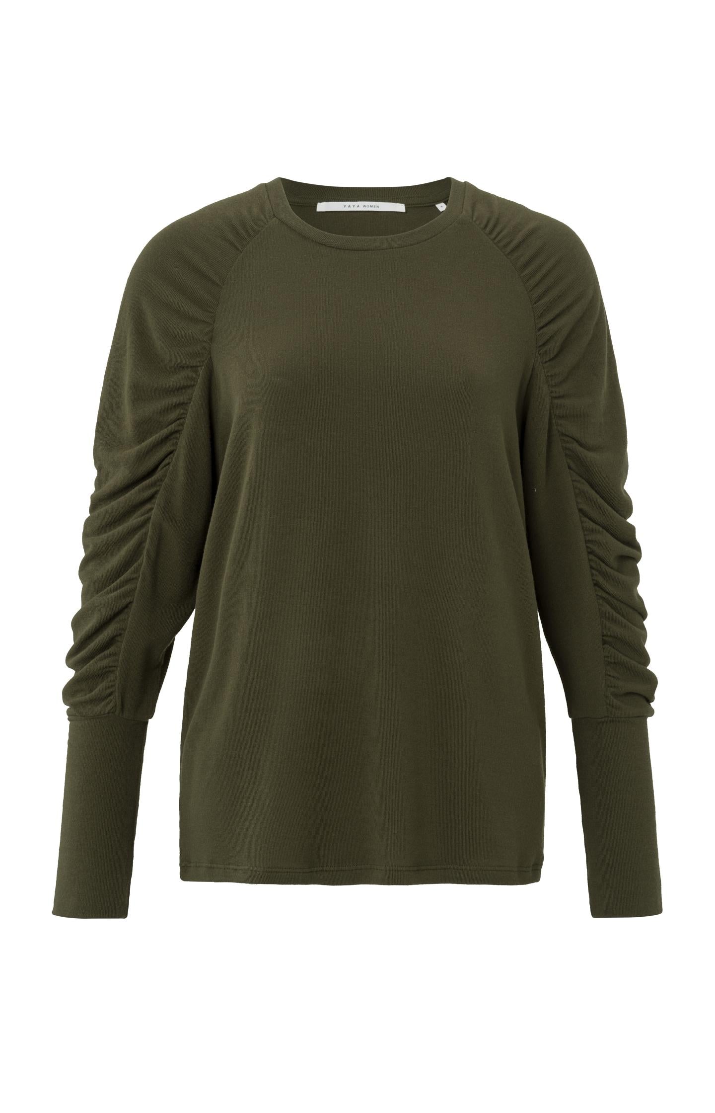 Soft top with round neck and long gathered sleeves - Type: product