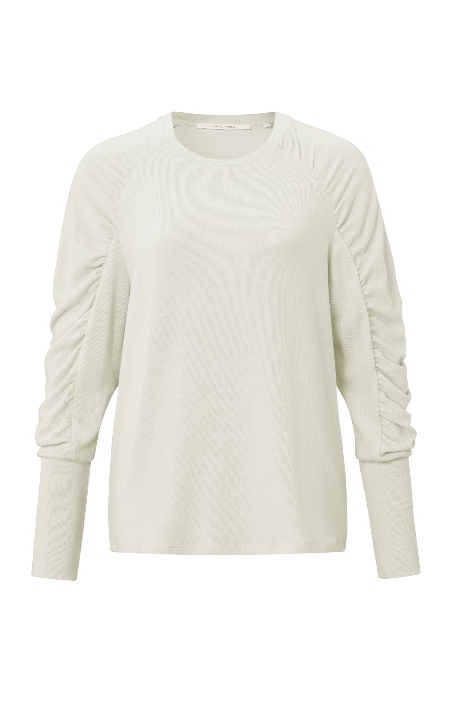 Soft top with round neck and long gathered sleeves - Type: product