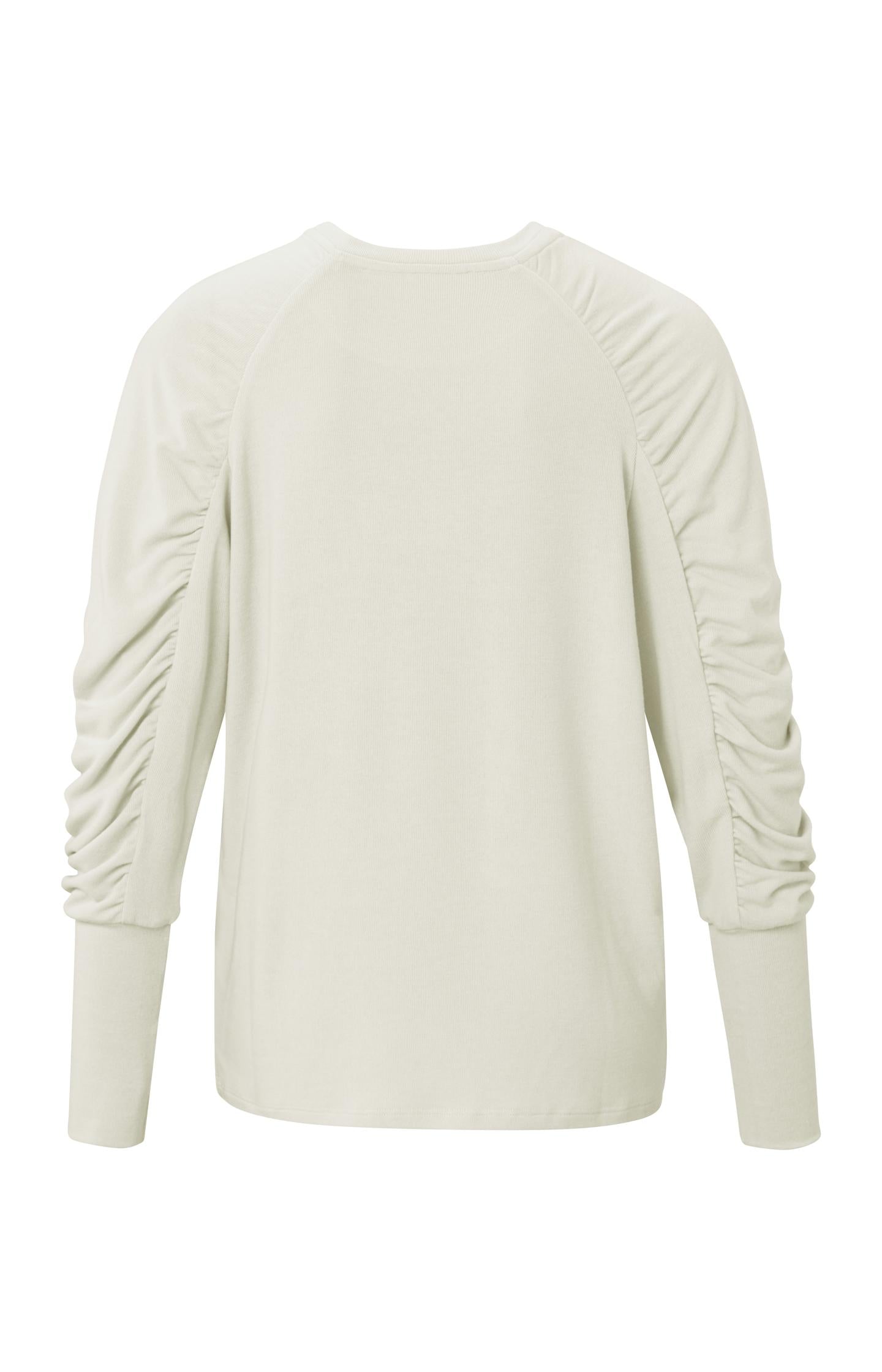 Soft top with round neck and long gathered sleeves