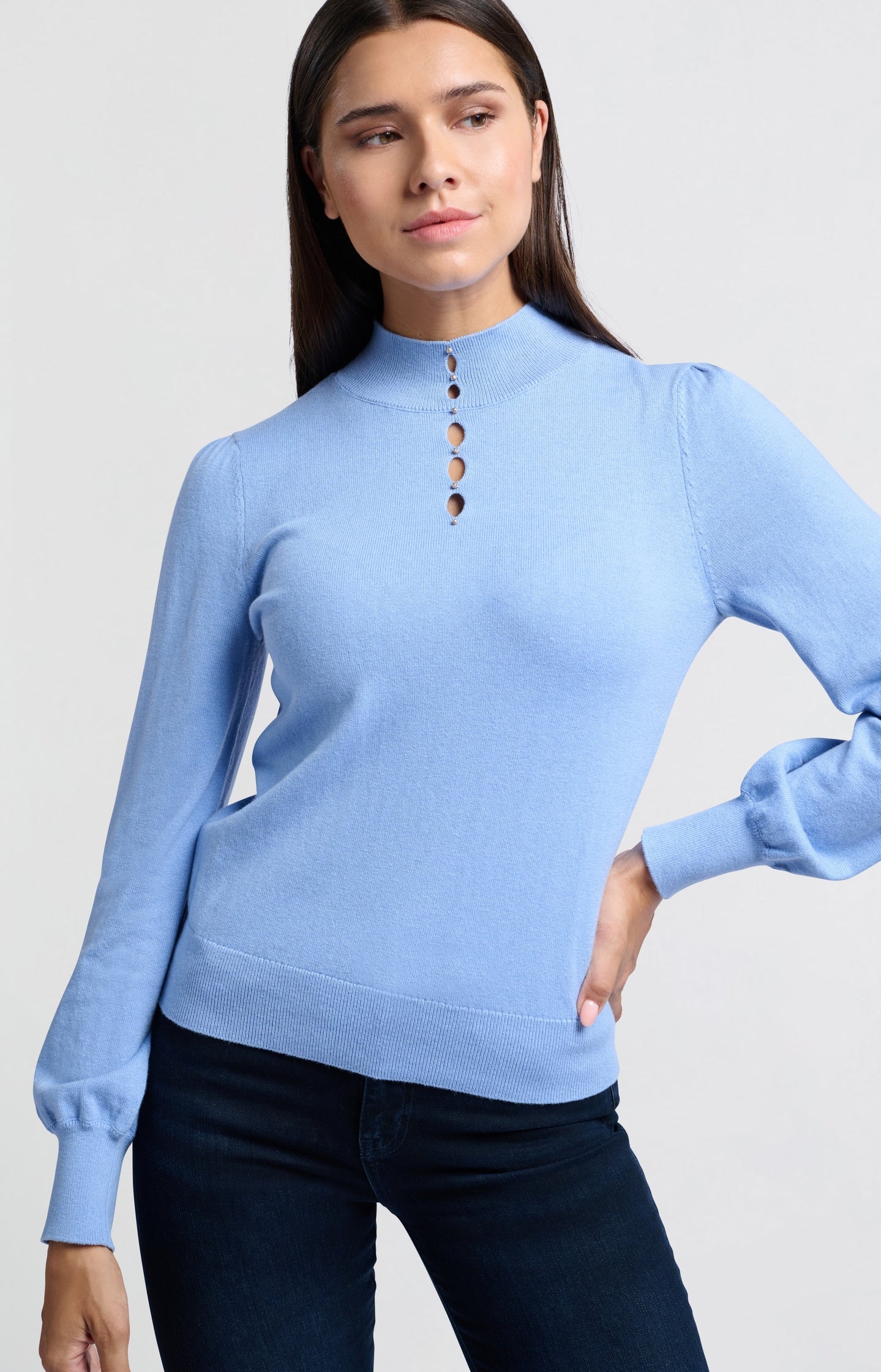 Soft turtleneck with button details and balloon sleeves - Type: lookbook