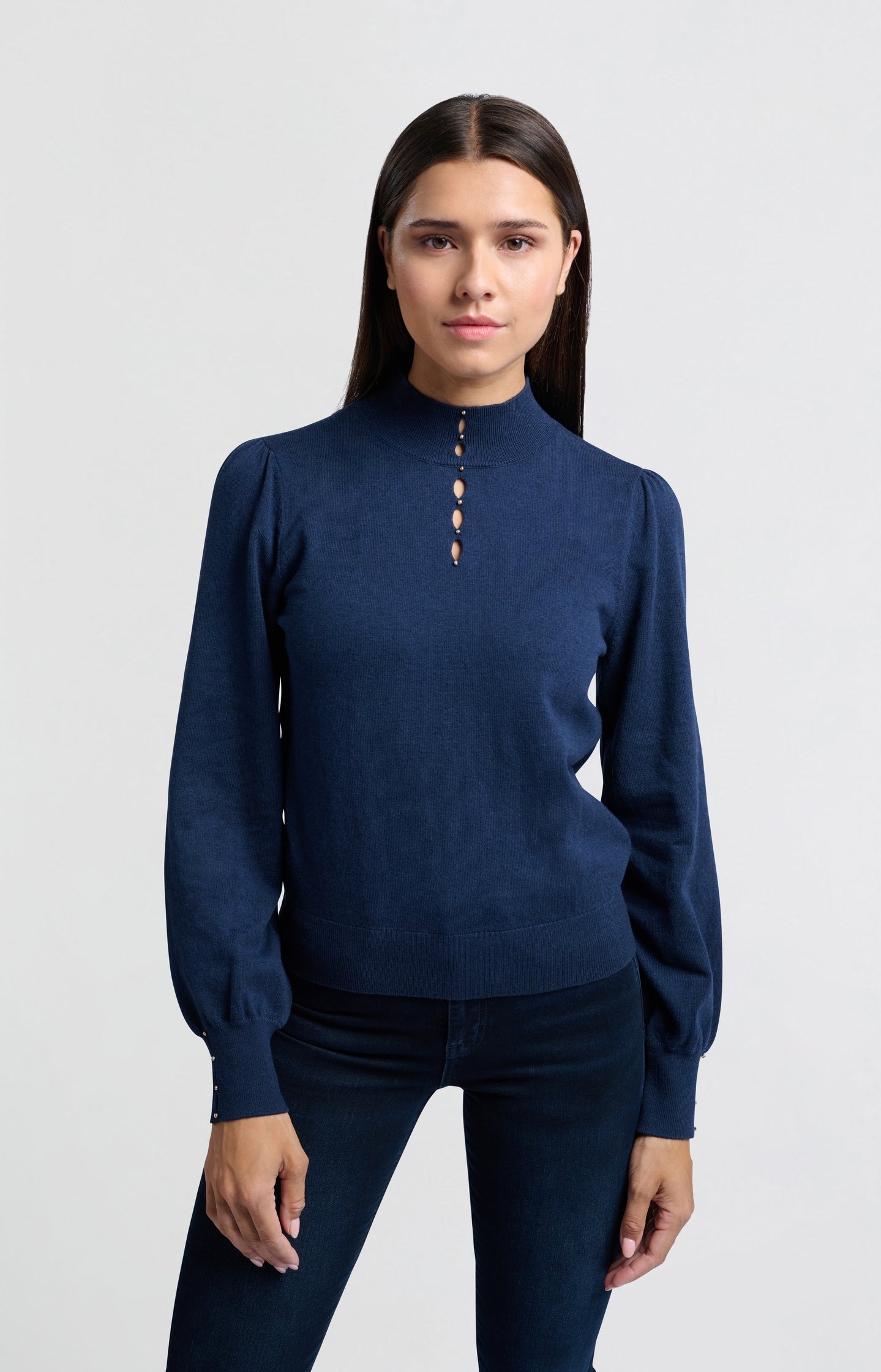 Soft turtleneck with button details and balloon sleeves - Type: lookbook