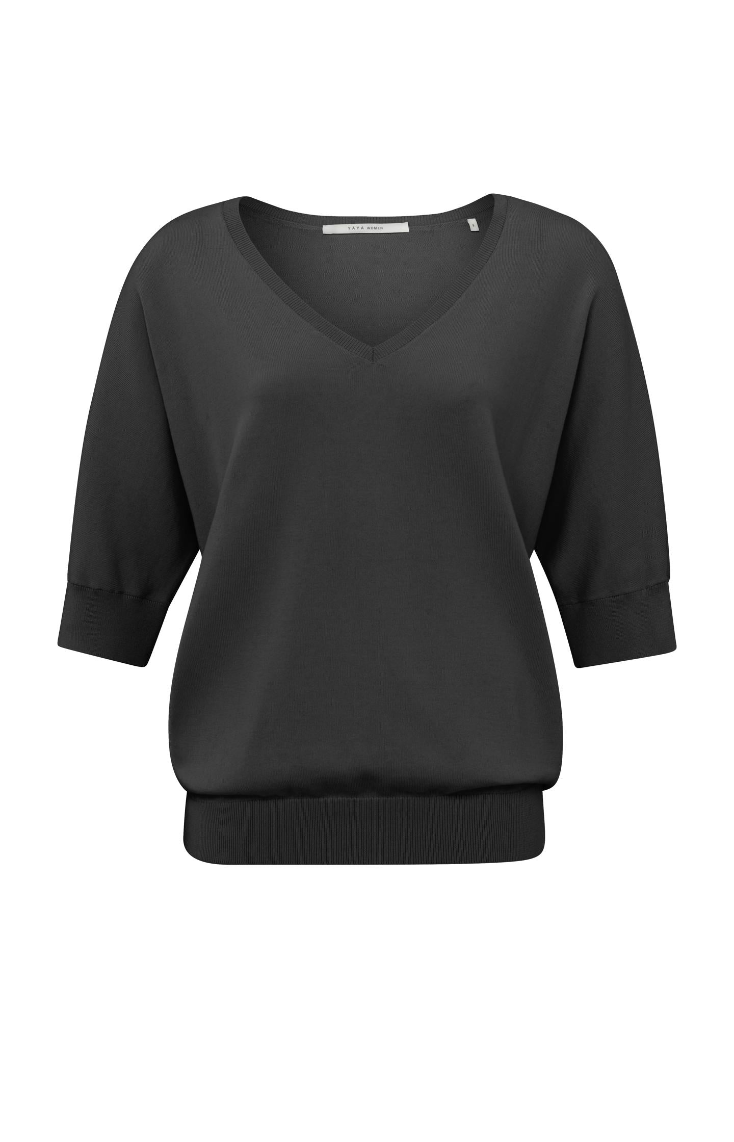 Soft V-neck sweater with half sleeves and stitched details - Type: product