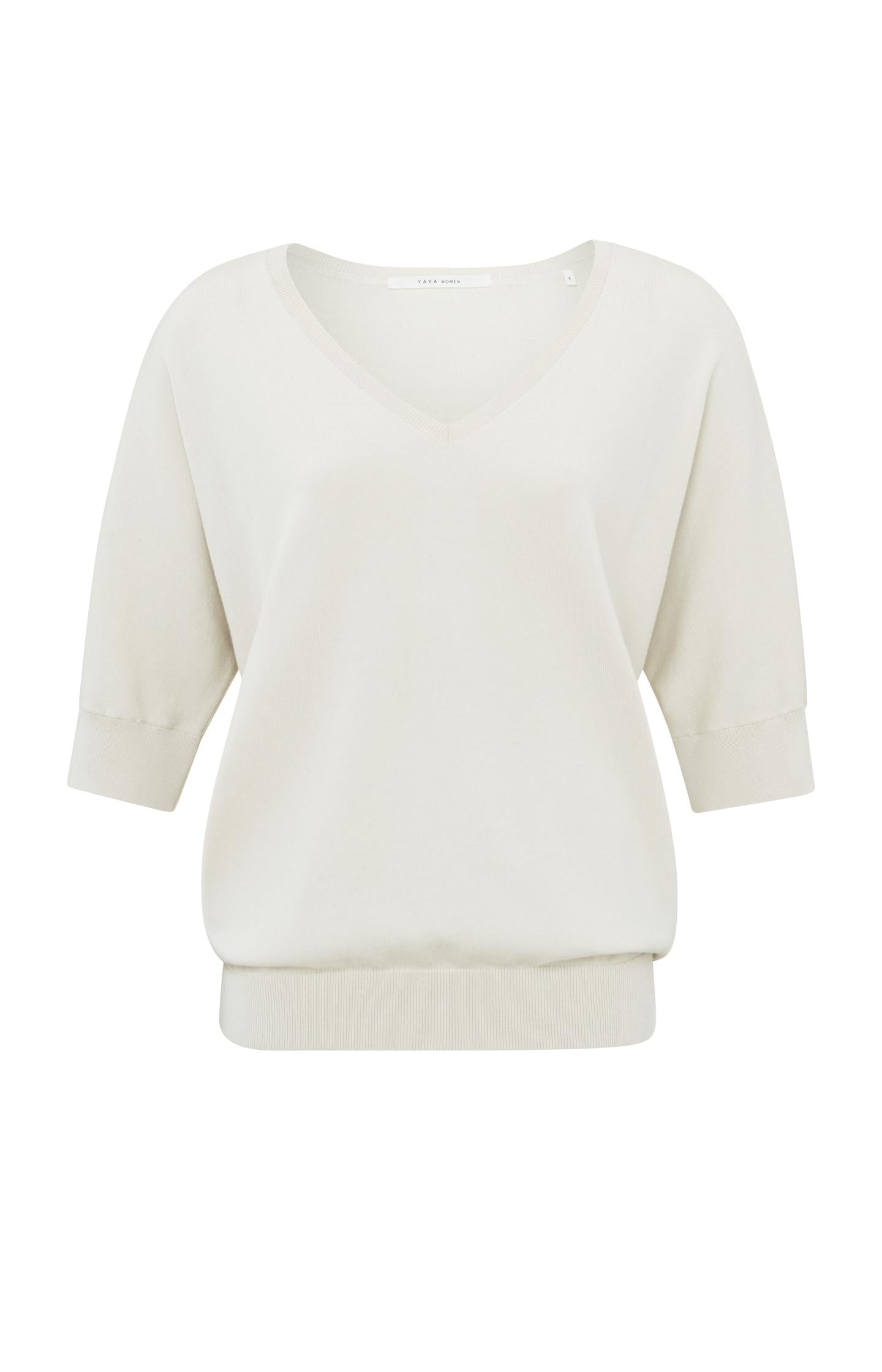 Soft V-neck sweater with half sleeves and stitched details - Type: product