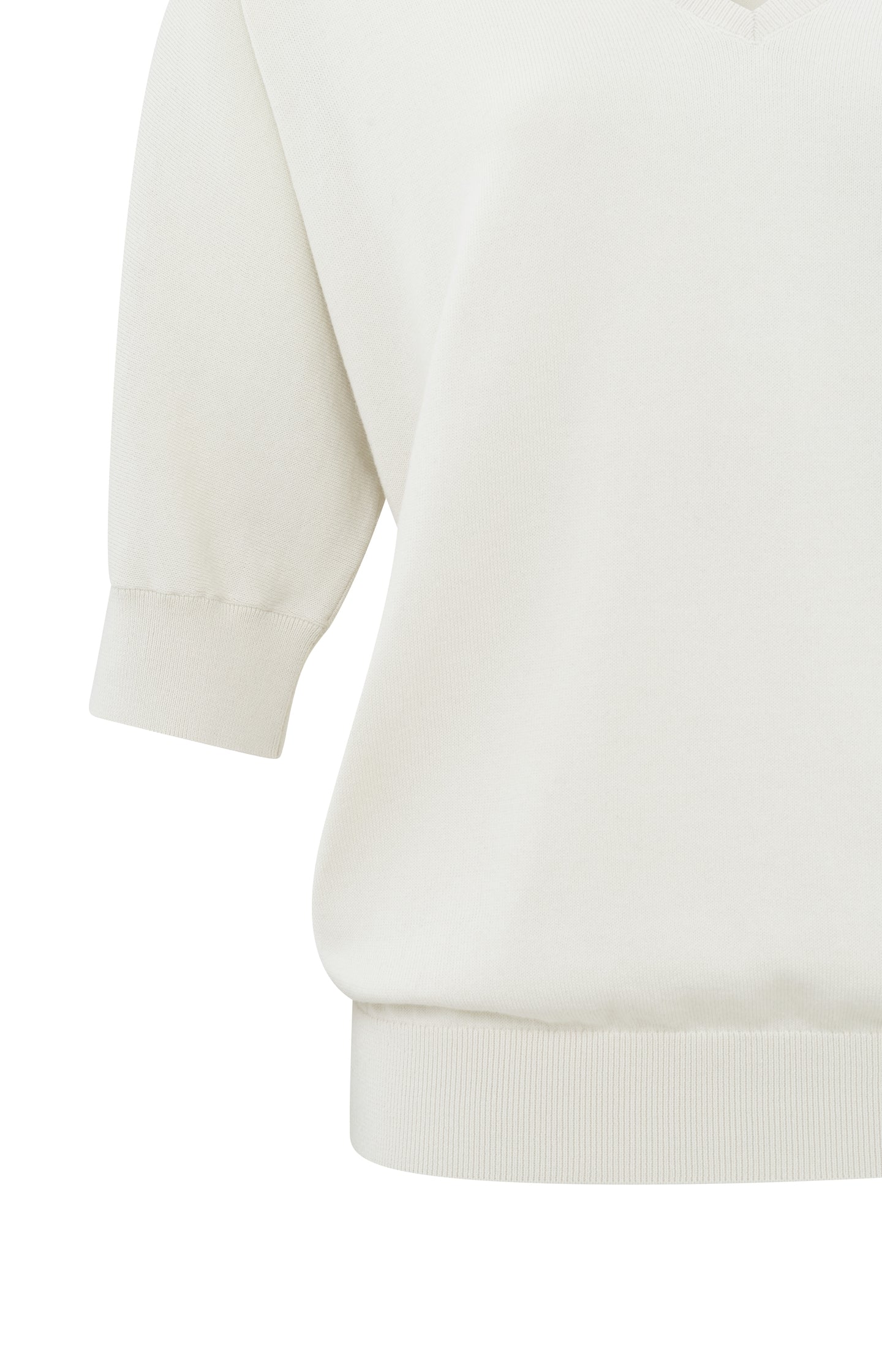 Soft V-neck sweater with half sleeves and stitched details