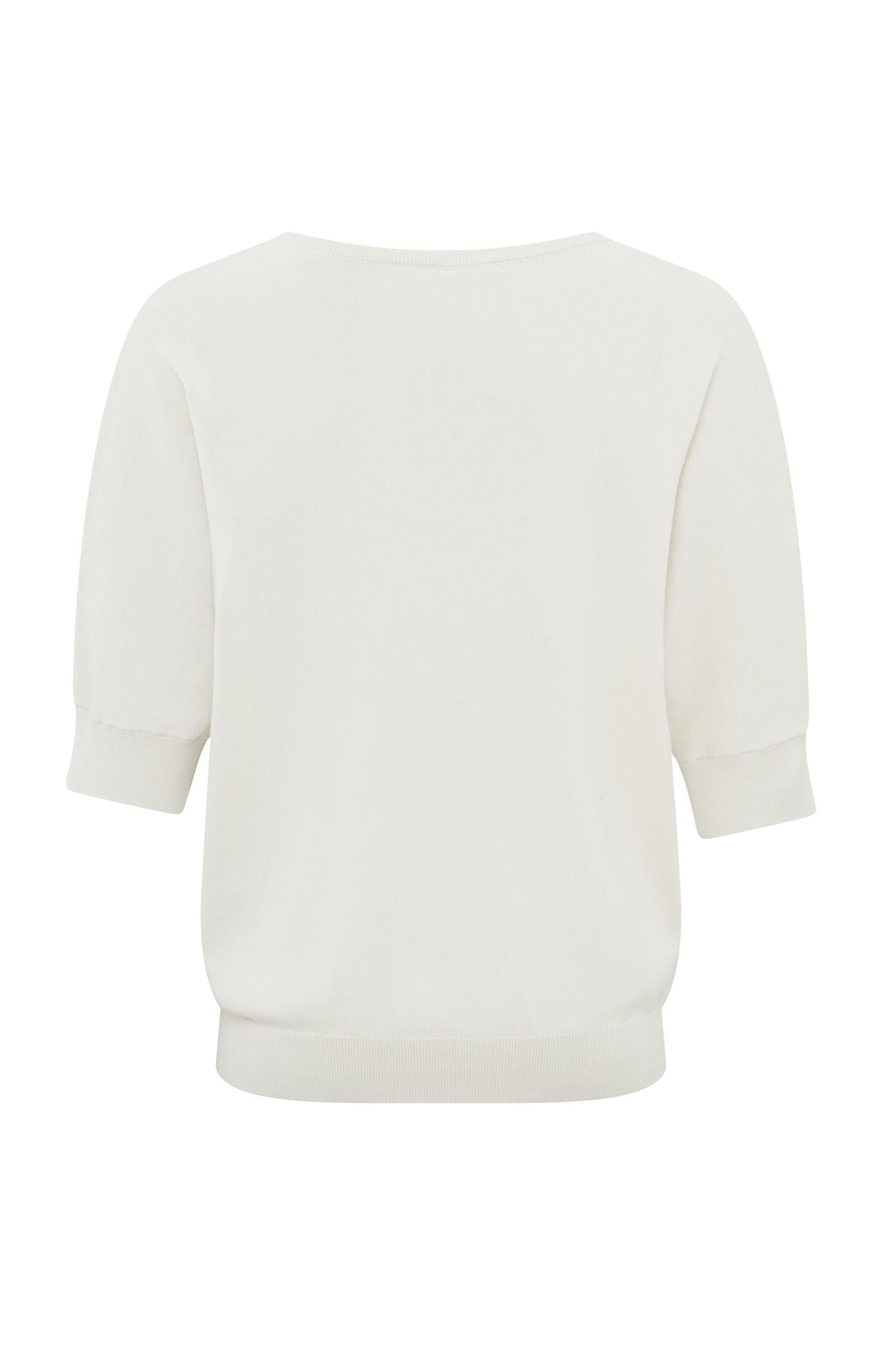 Soft V-neck sweater with half sleeves and stitched details