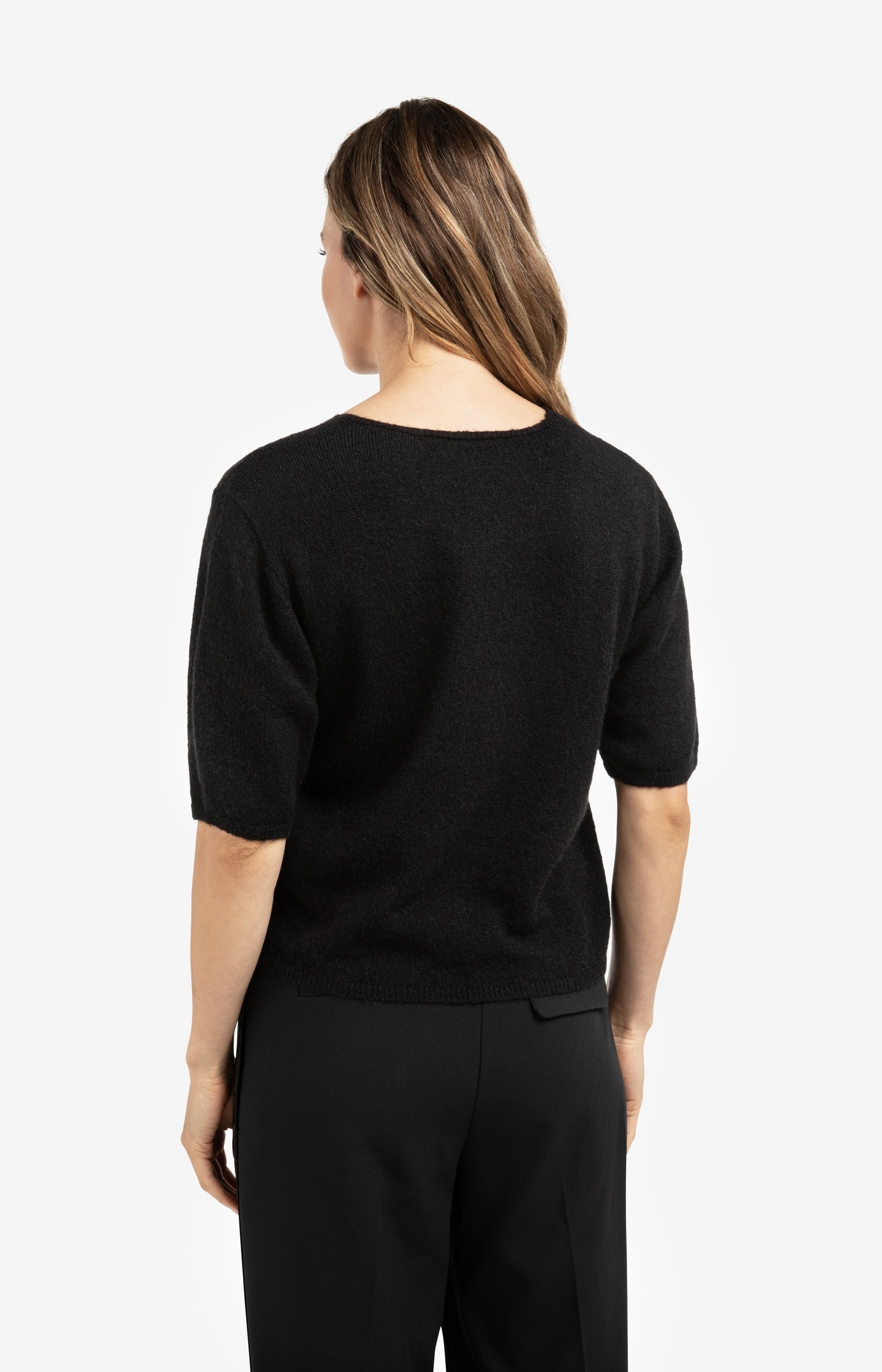 Soft V-neck sweater with rhinestone details