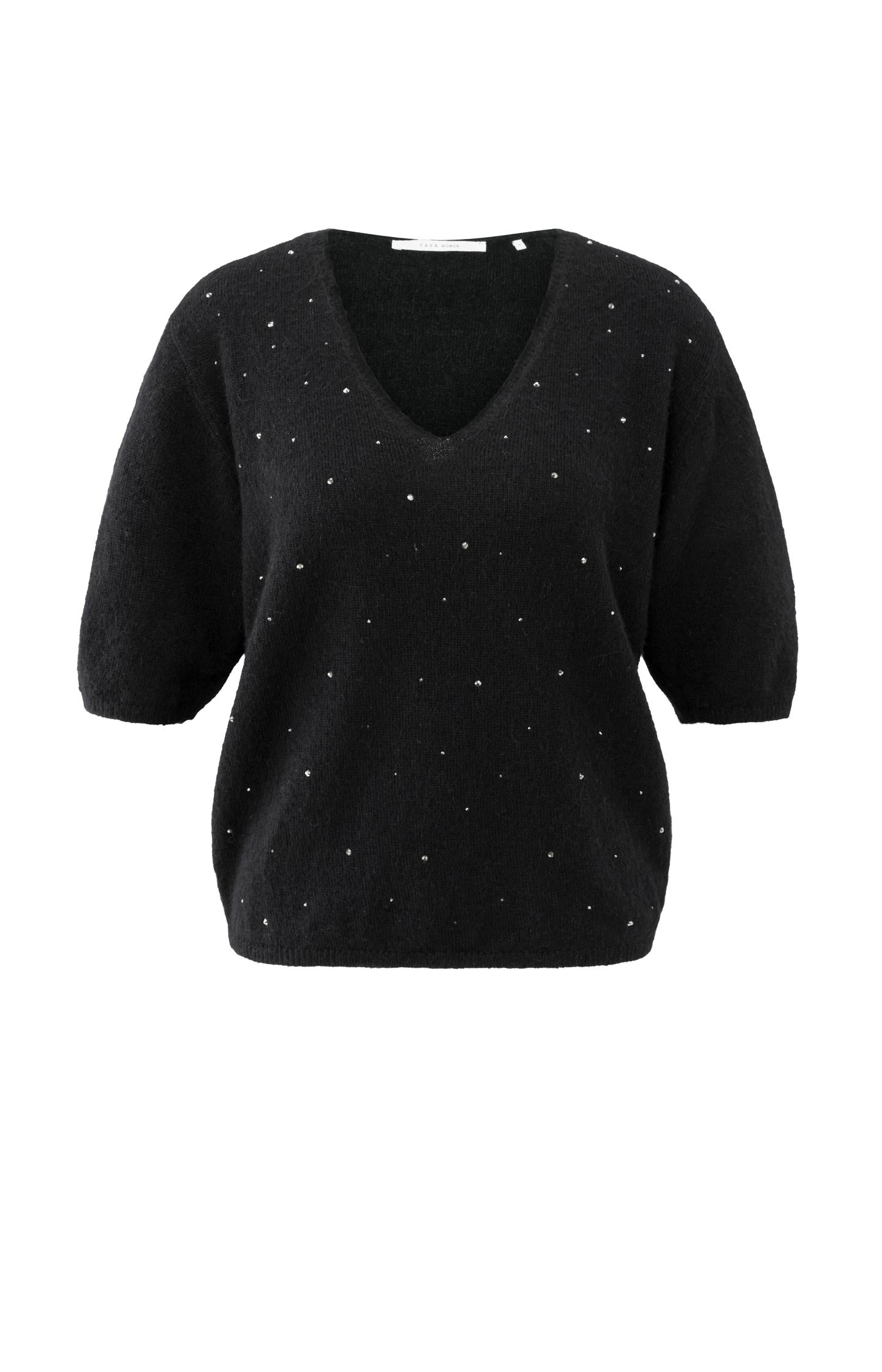 Soft V-neck sweater with rhinestone details - Type: product