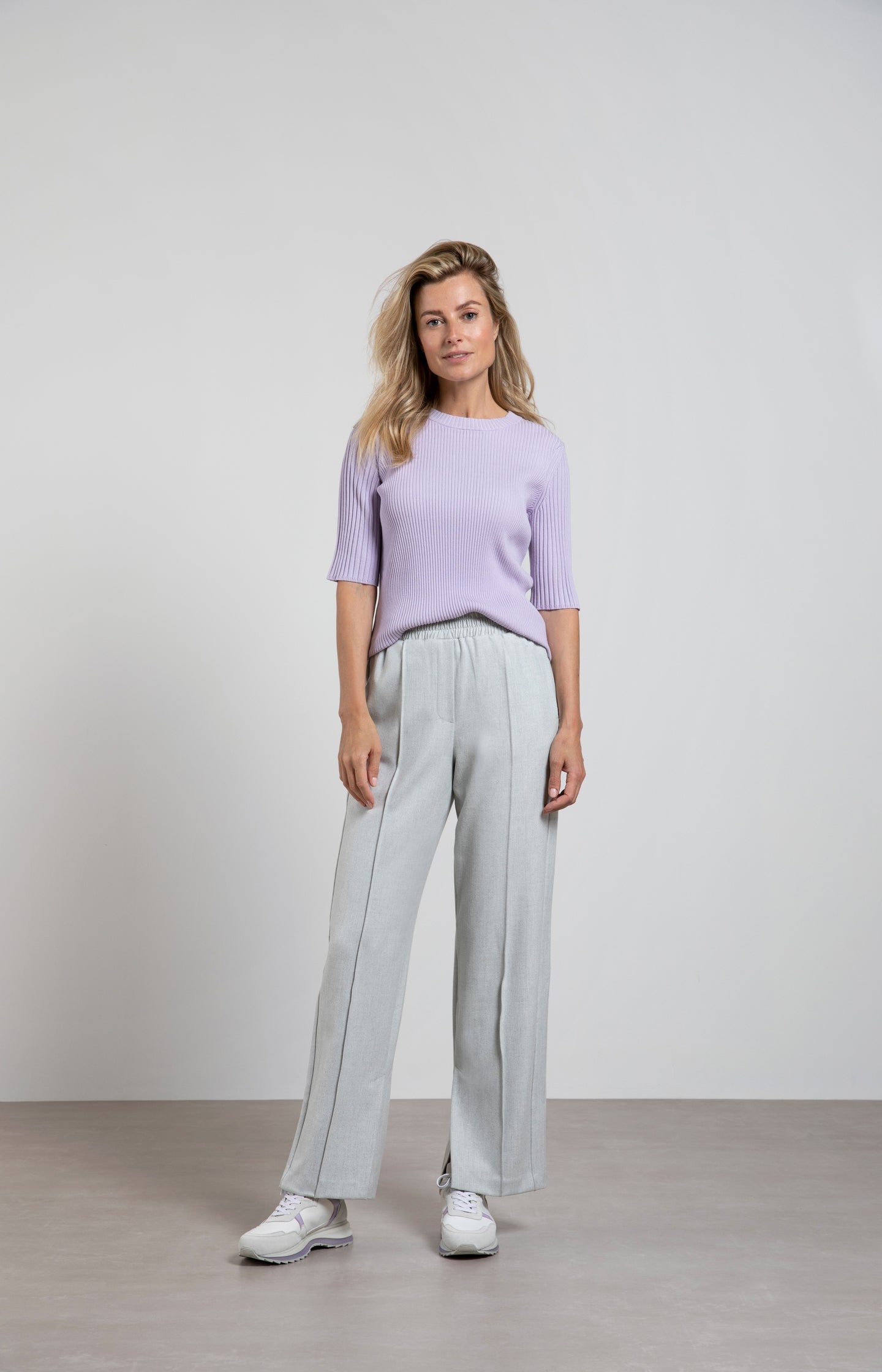 Soft wide leg trousers with elastic waist and a slit