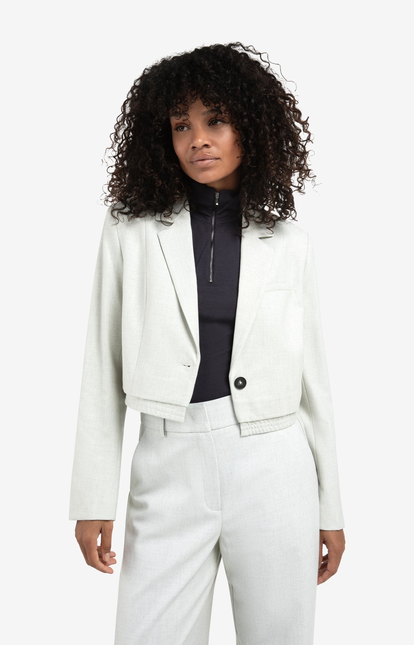 Soft woven cropped blazer with lapel collar