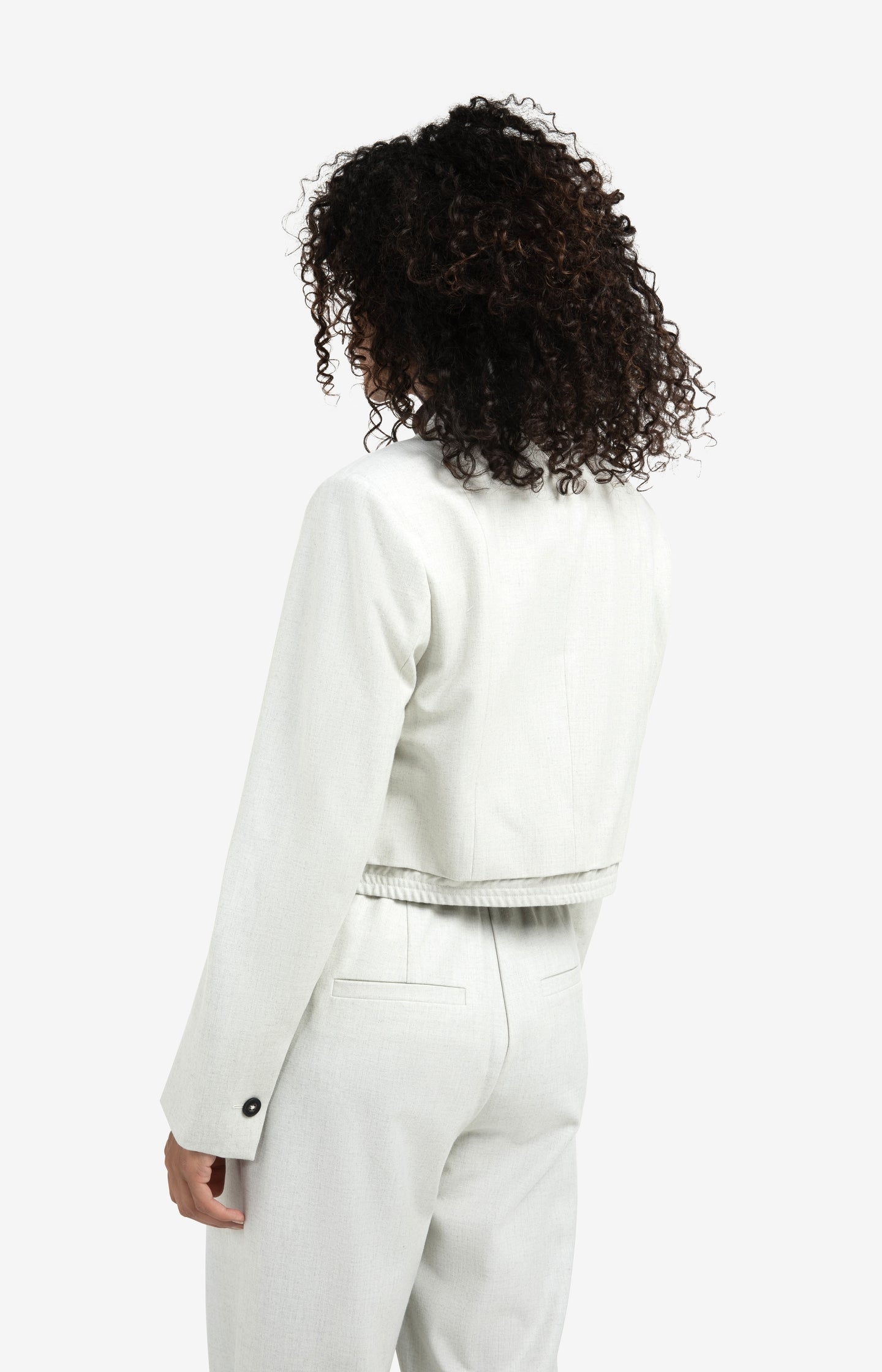 Soft woven cropped blazer with lapel collar