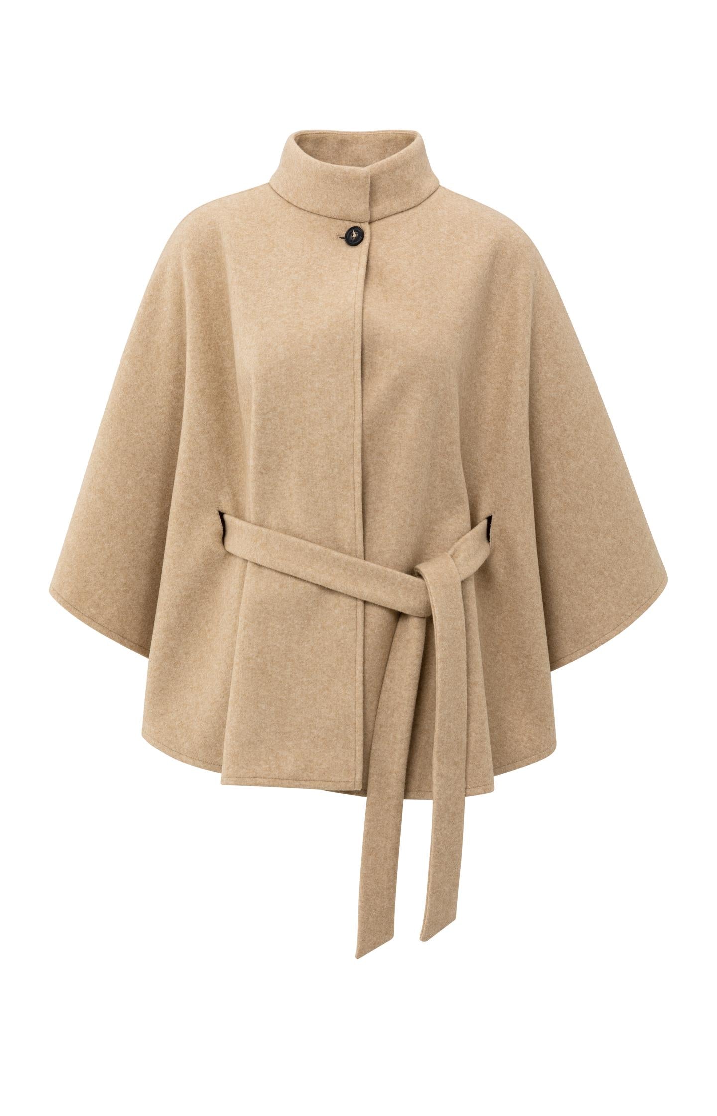 Soft woven poncho with collar and belt - Type: product