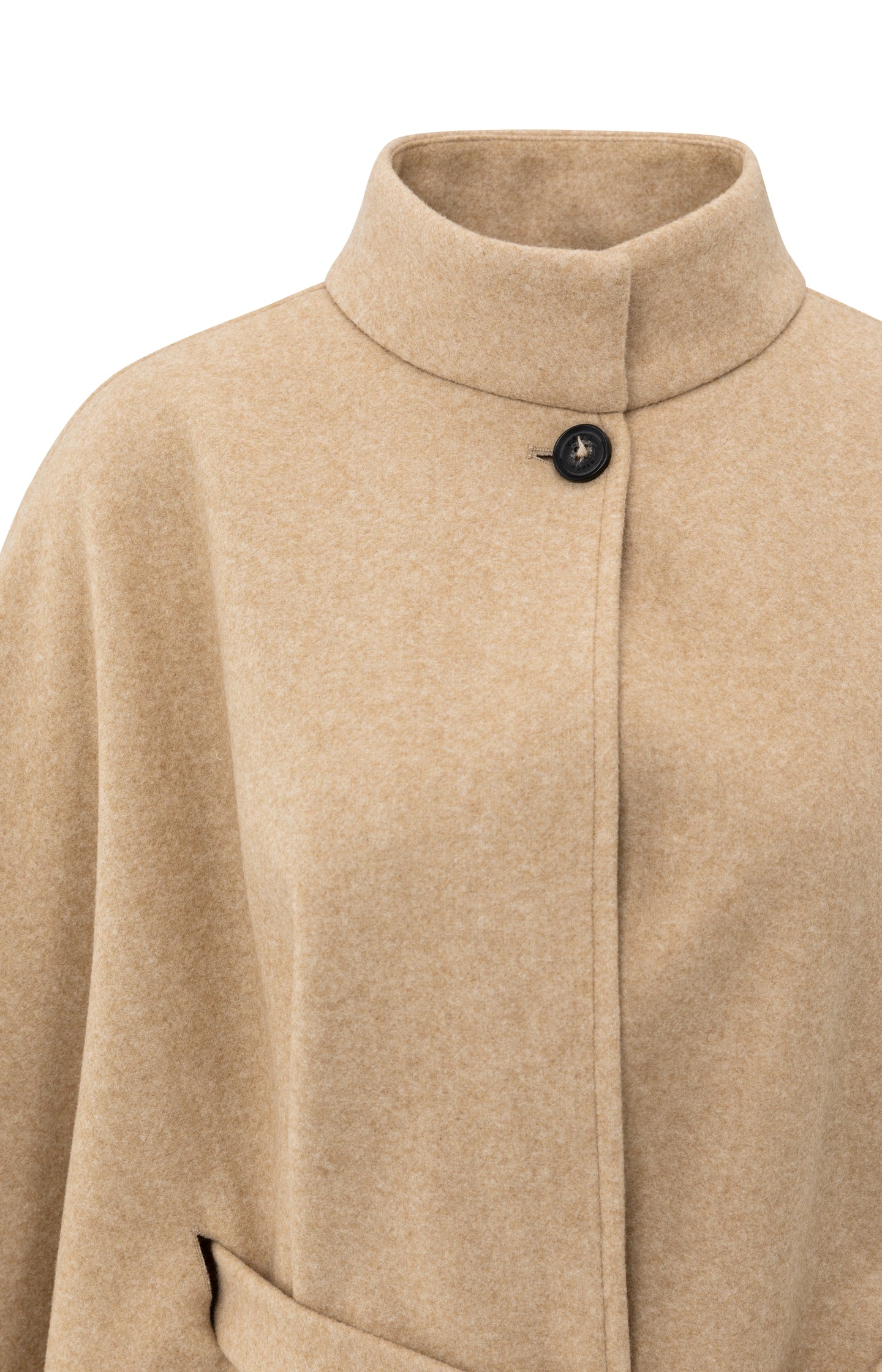 Soft woven poncho with collar and belt