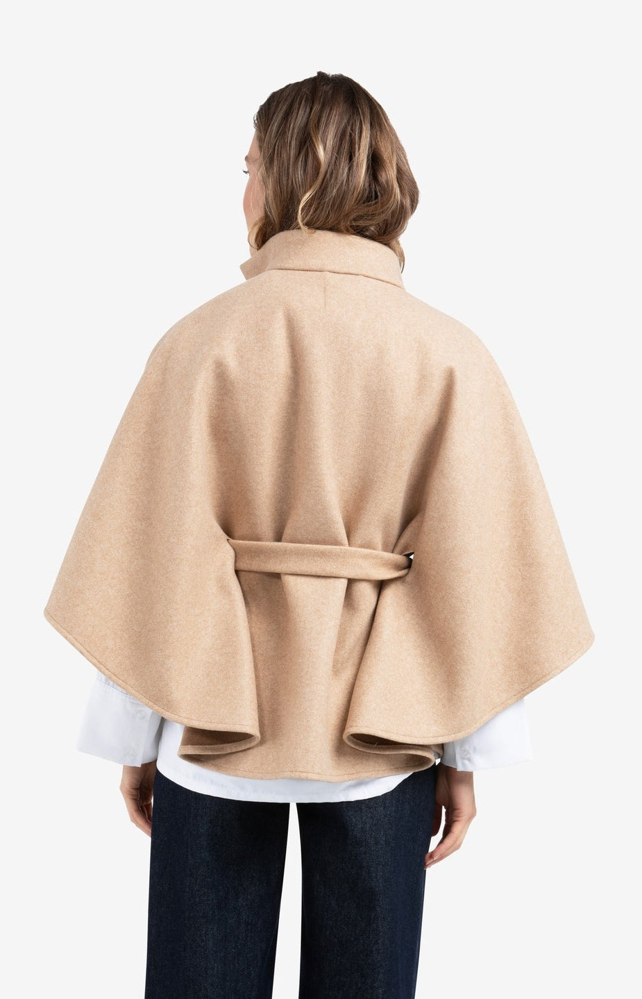 Soft woven poncho with collar and belt