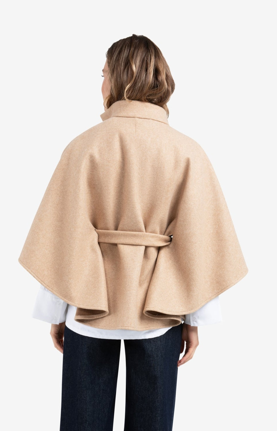 Soft woven poncho with collar and belt