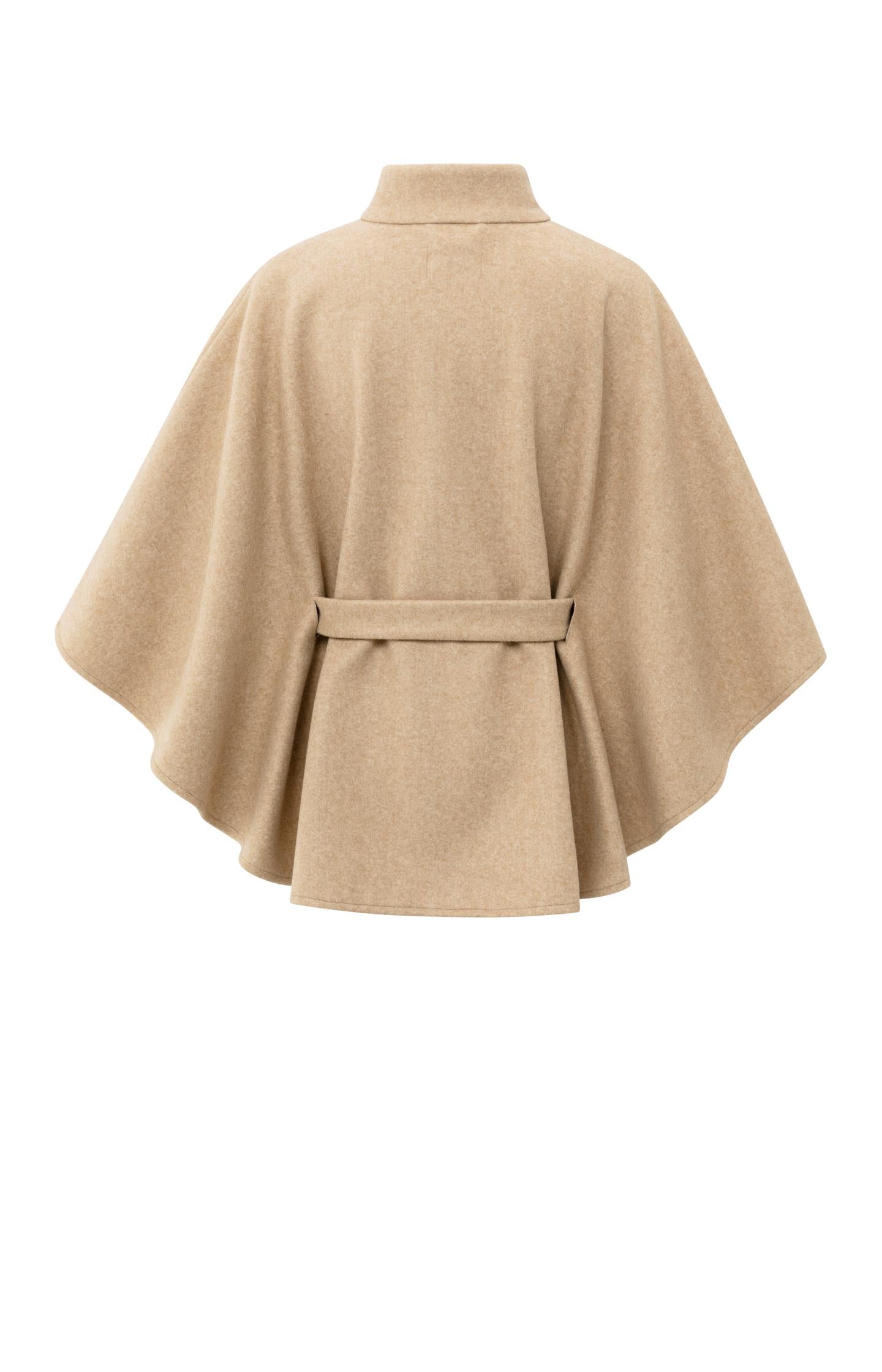 Soft woven poncho with collar and belt