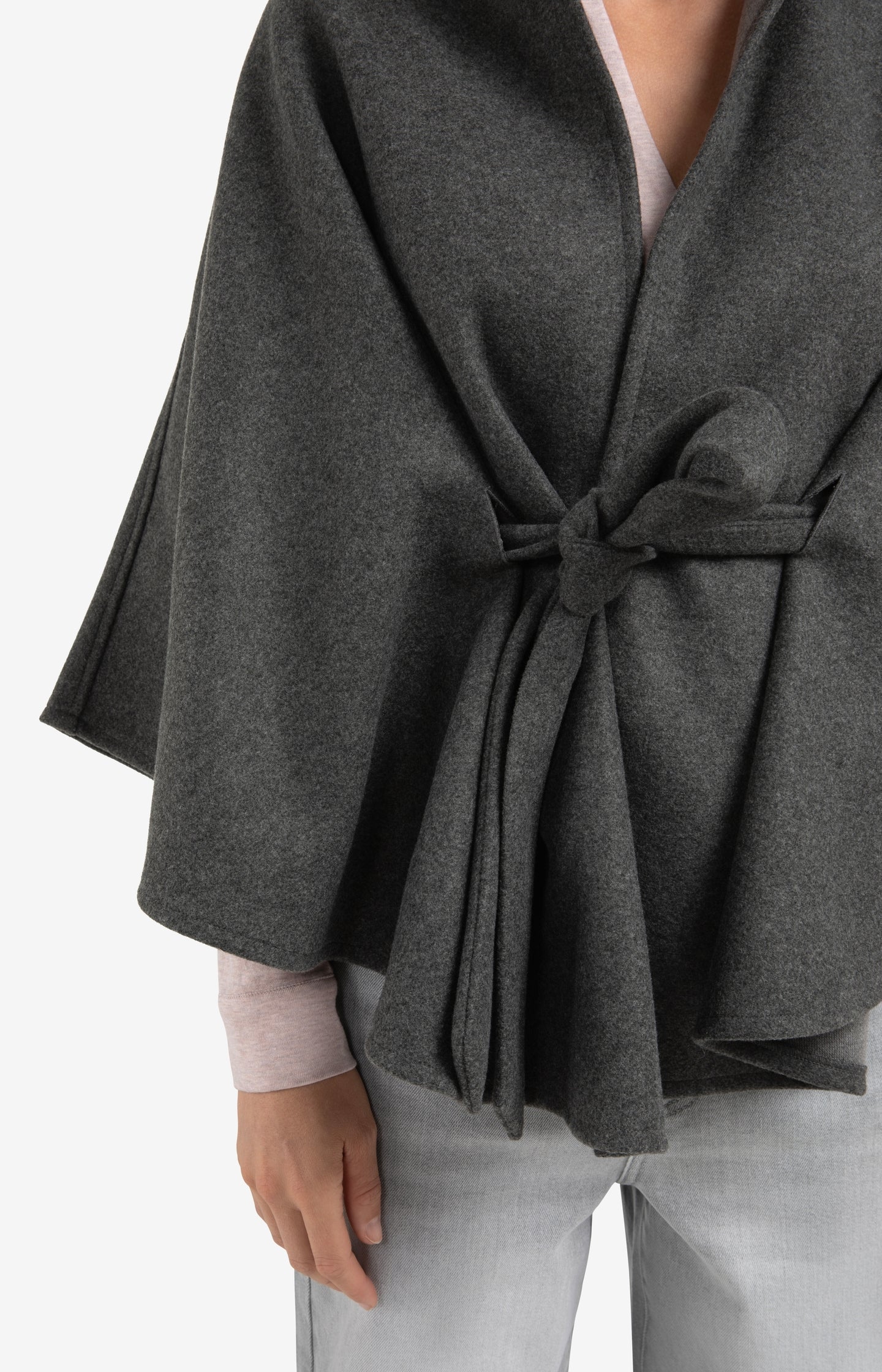 Soft woven poncho with collar and belt