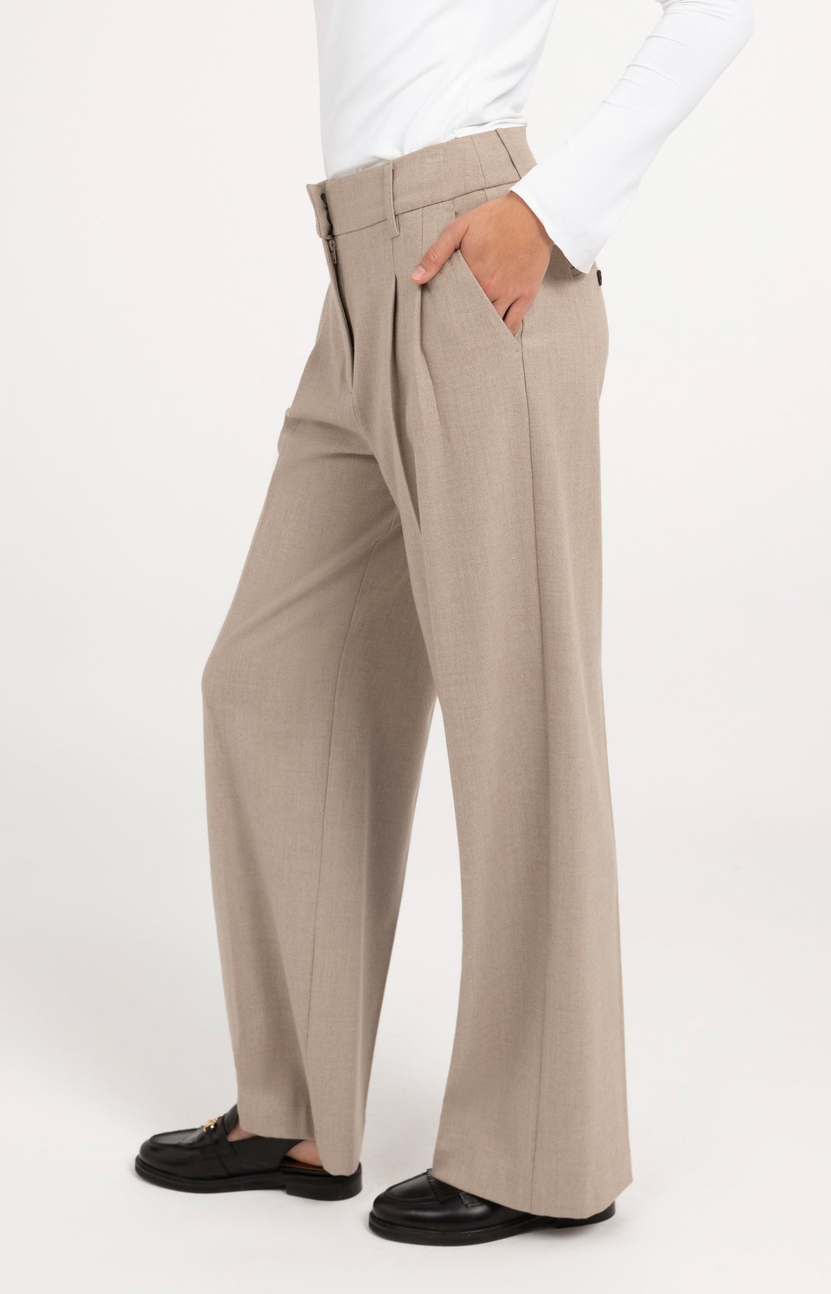 Weiche gewebte Hose mit weitem Bein - Beige Melange