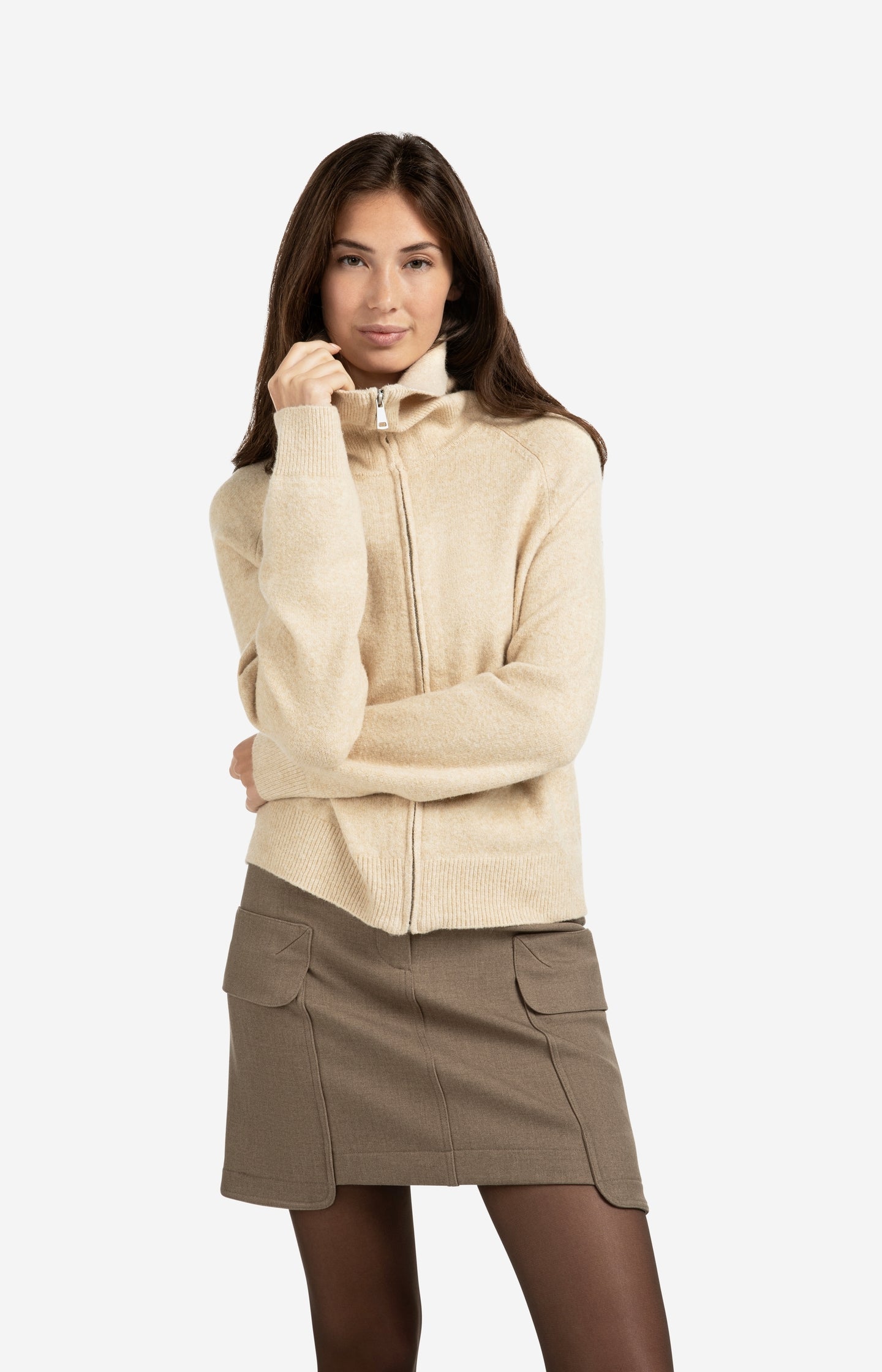 Soft zip-up cardigan with wide collar