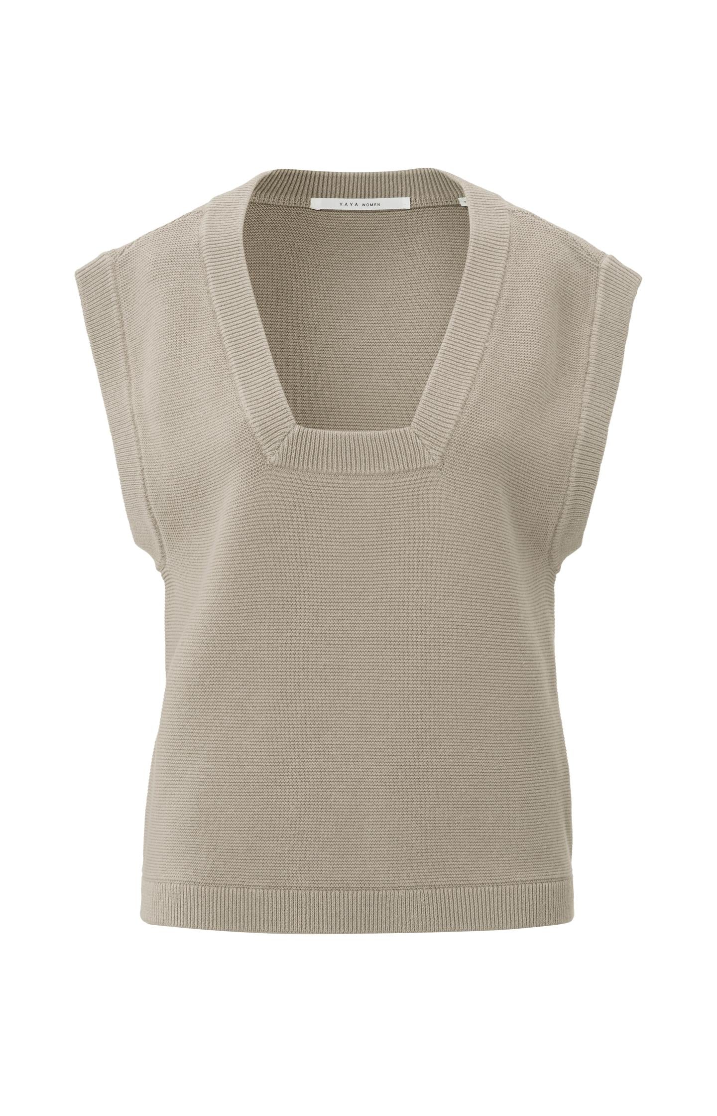 Spencer with square neck and ribbed details in cotton blend - Type: product