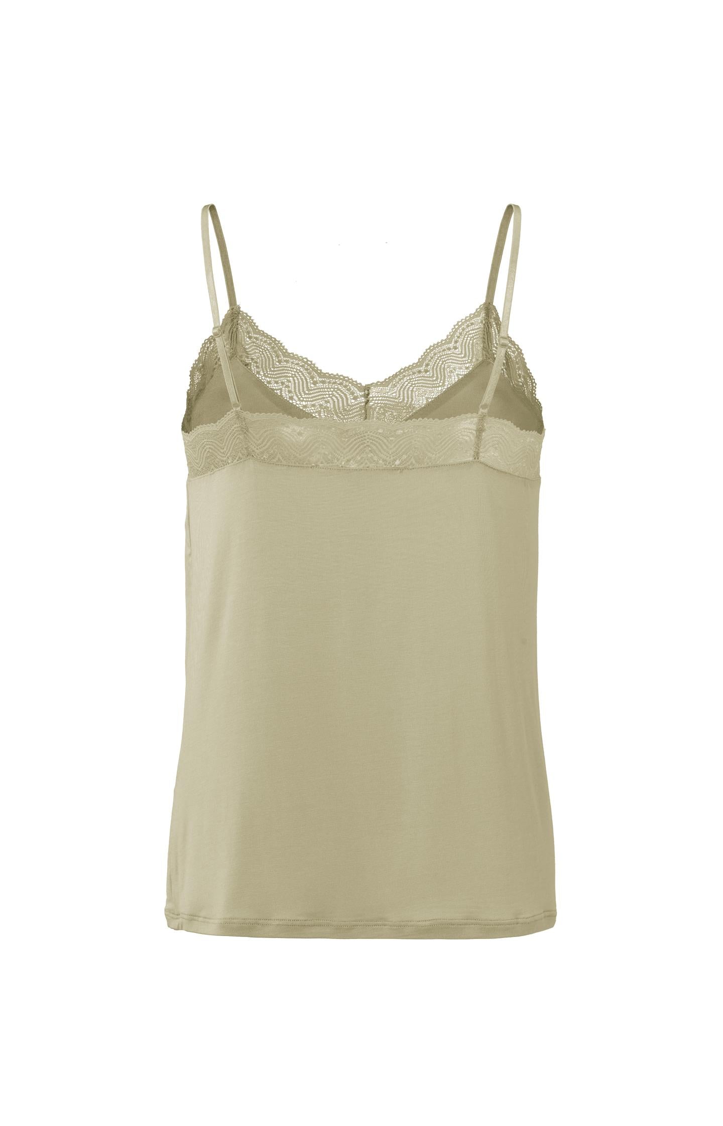 Strappy top with V-neck and lace details in regular fit - Eucalyptus Green