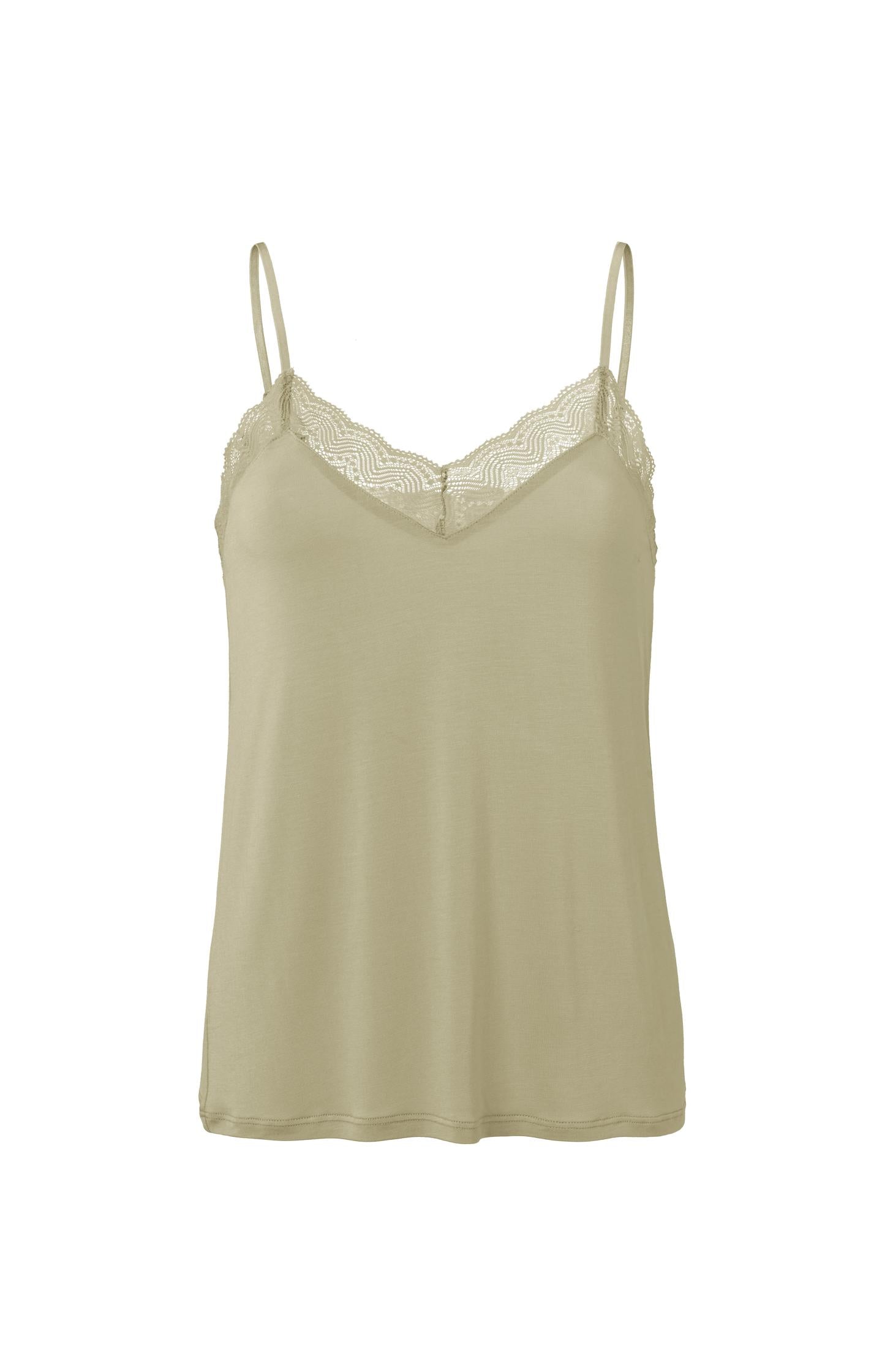 Strappy top with V-neck and lace details in regular fit - Eucalyptus Green - Type: product