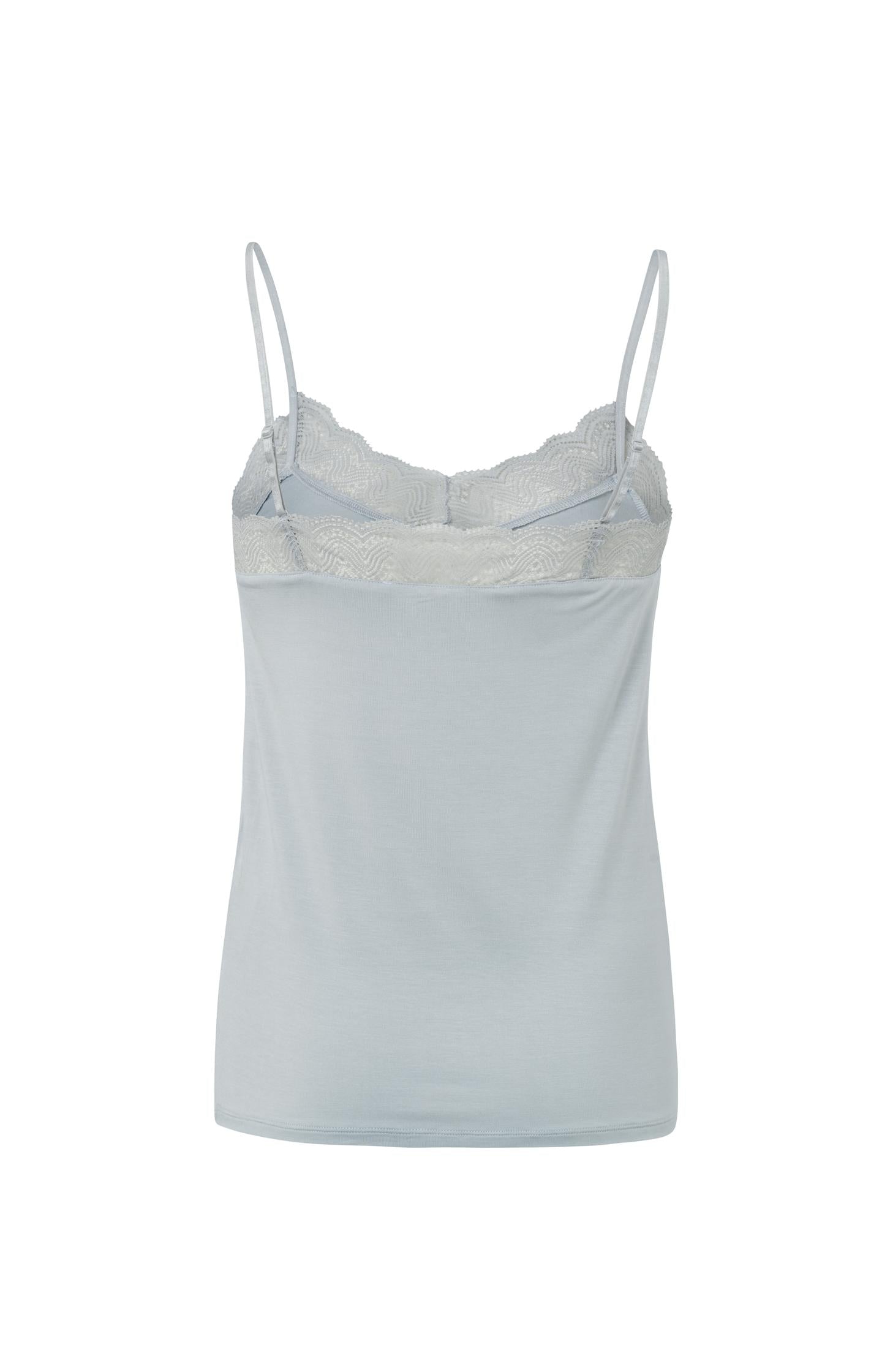 Strappy top with V-neck and lace details in slim fit