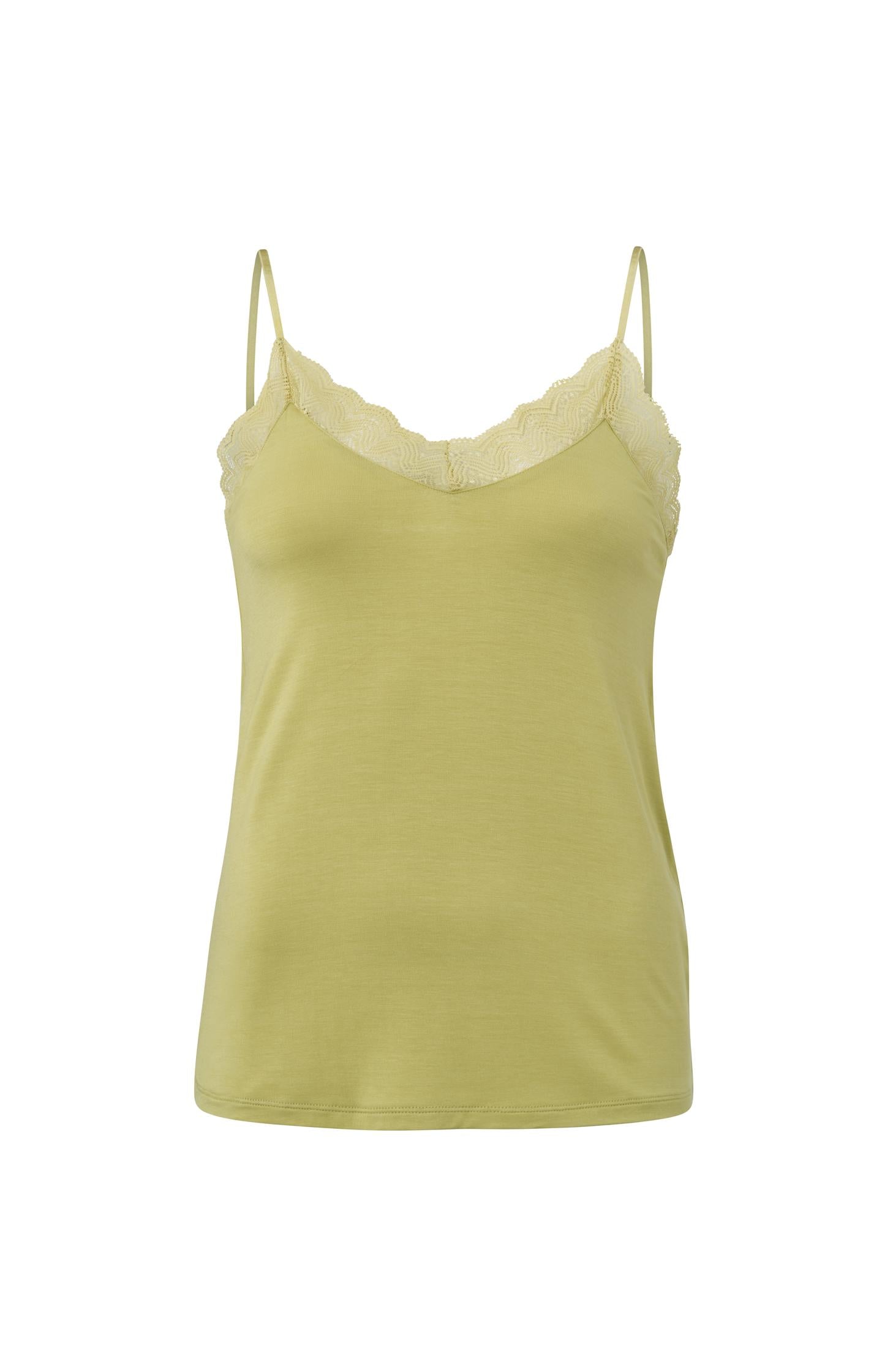 Strappy top with V-neck and lace details in slim fit - Type: product