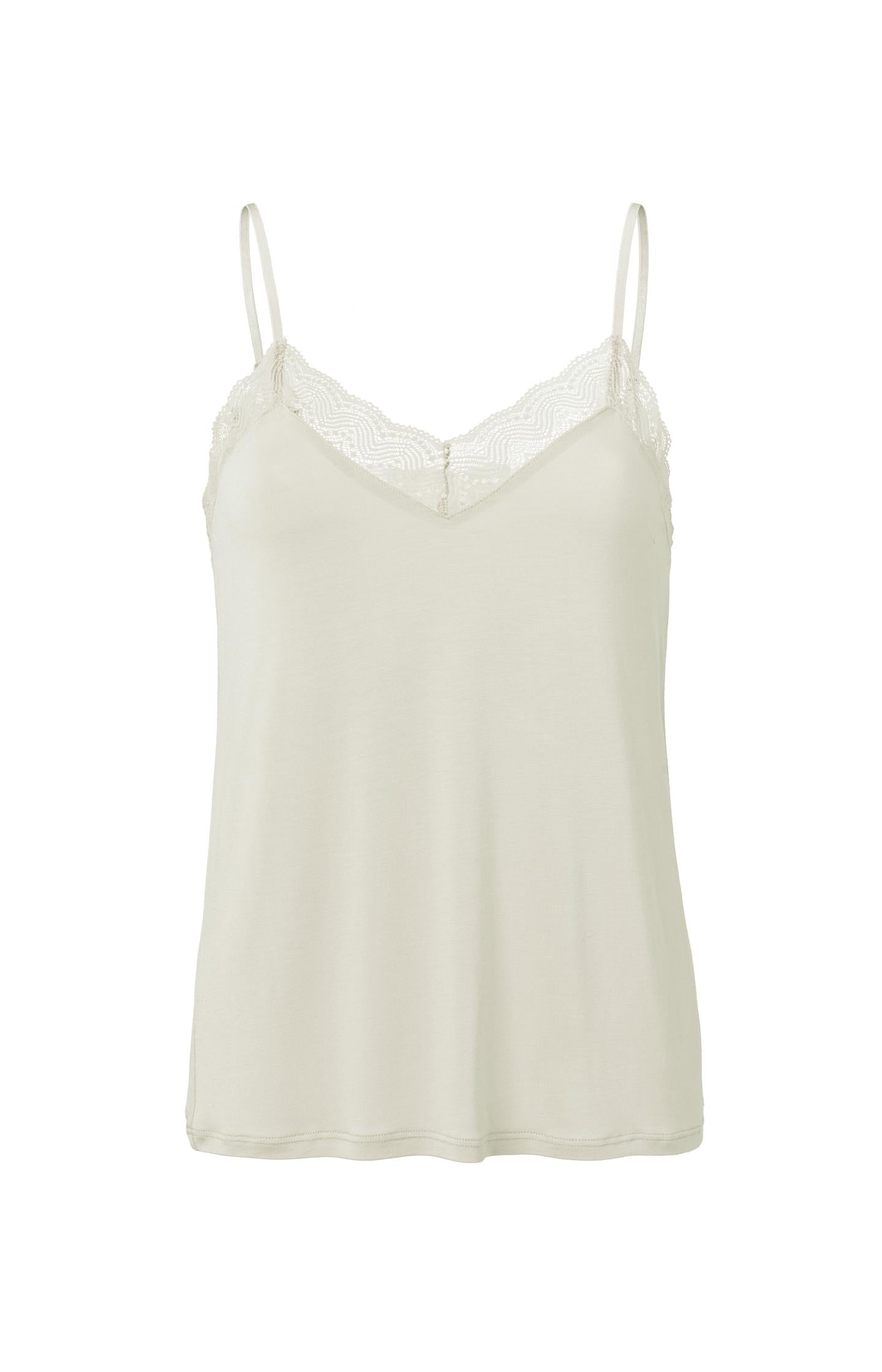 Strappy top with V-neck and lace details in slim fit - Type: product