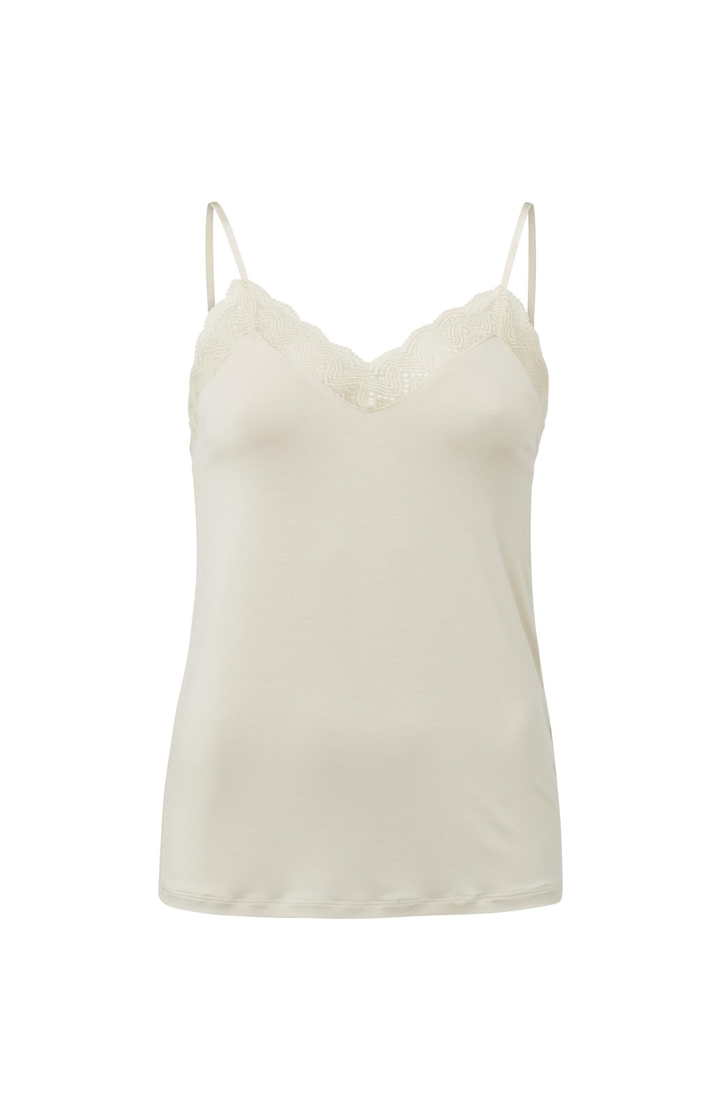 Strappy top with V-neck and lace details in slim fit - Type: product