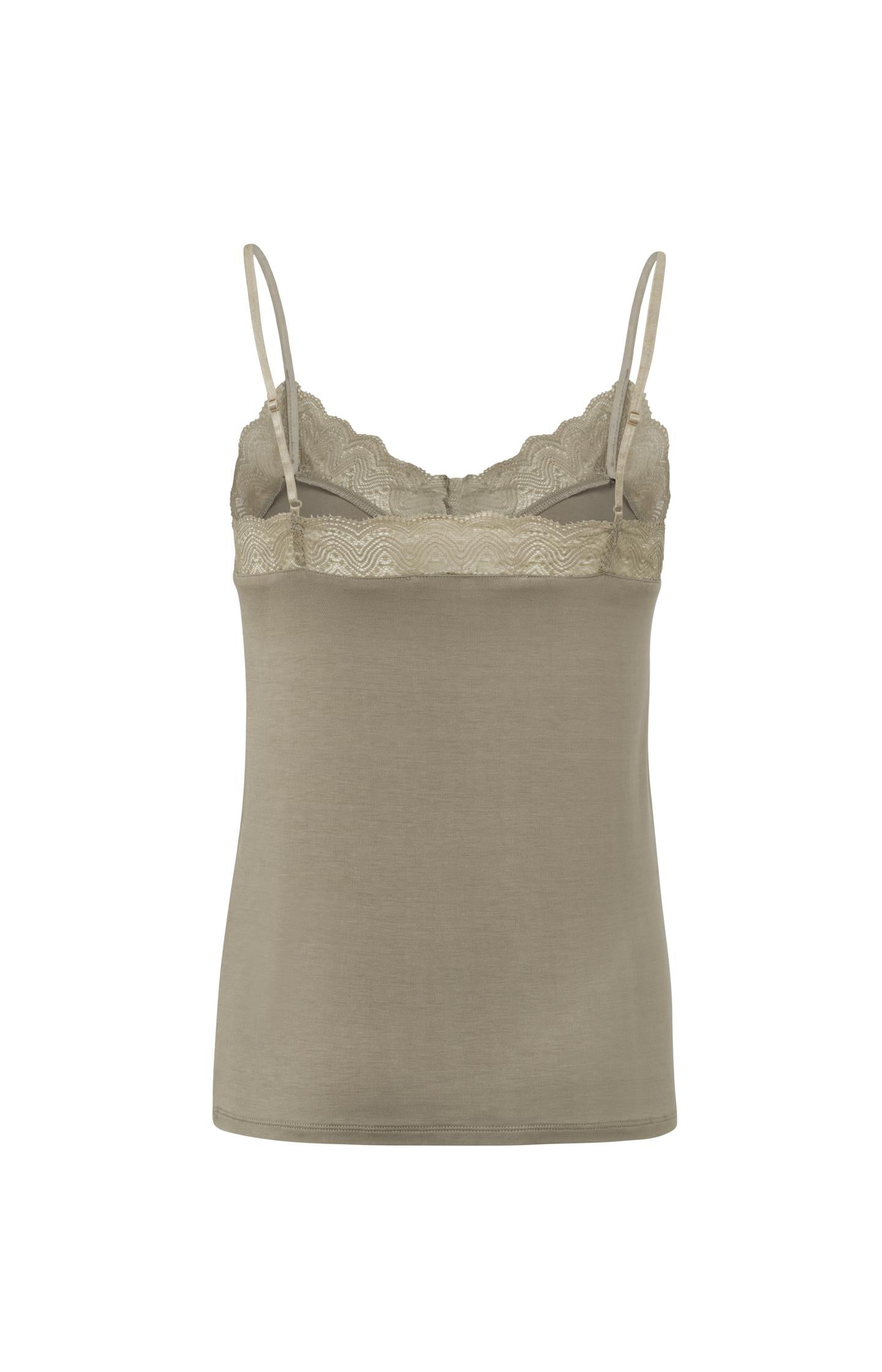 Strappy top with V-neck and lace details in slim fit