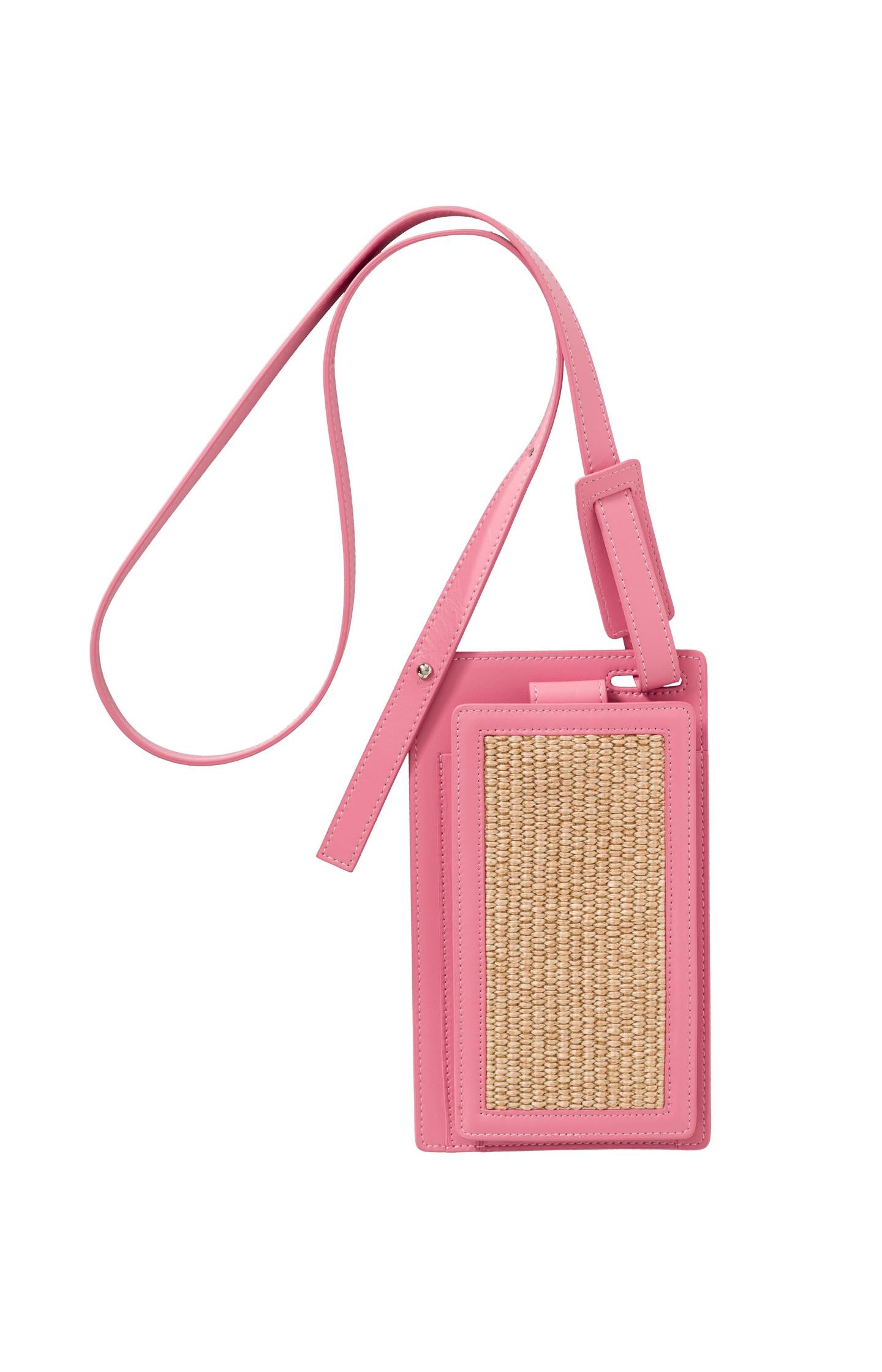 Straw iPhone bag with leather details and cord - Type: product