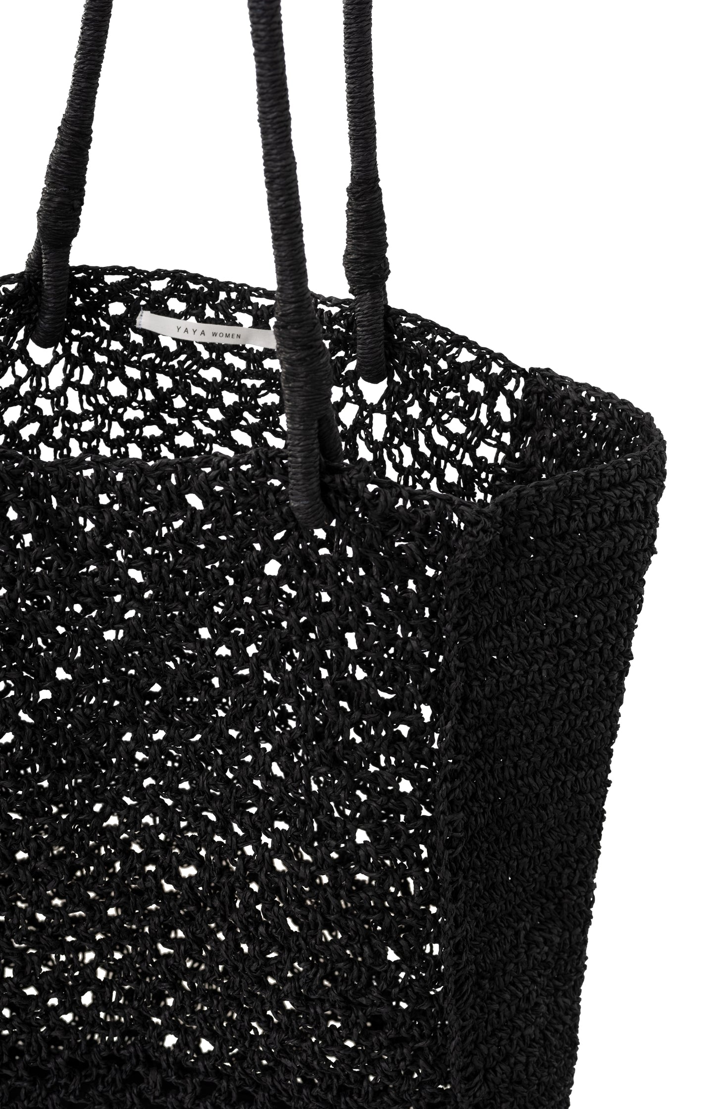 Straw tote bag with shoulder handle - Black