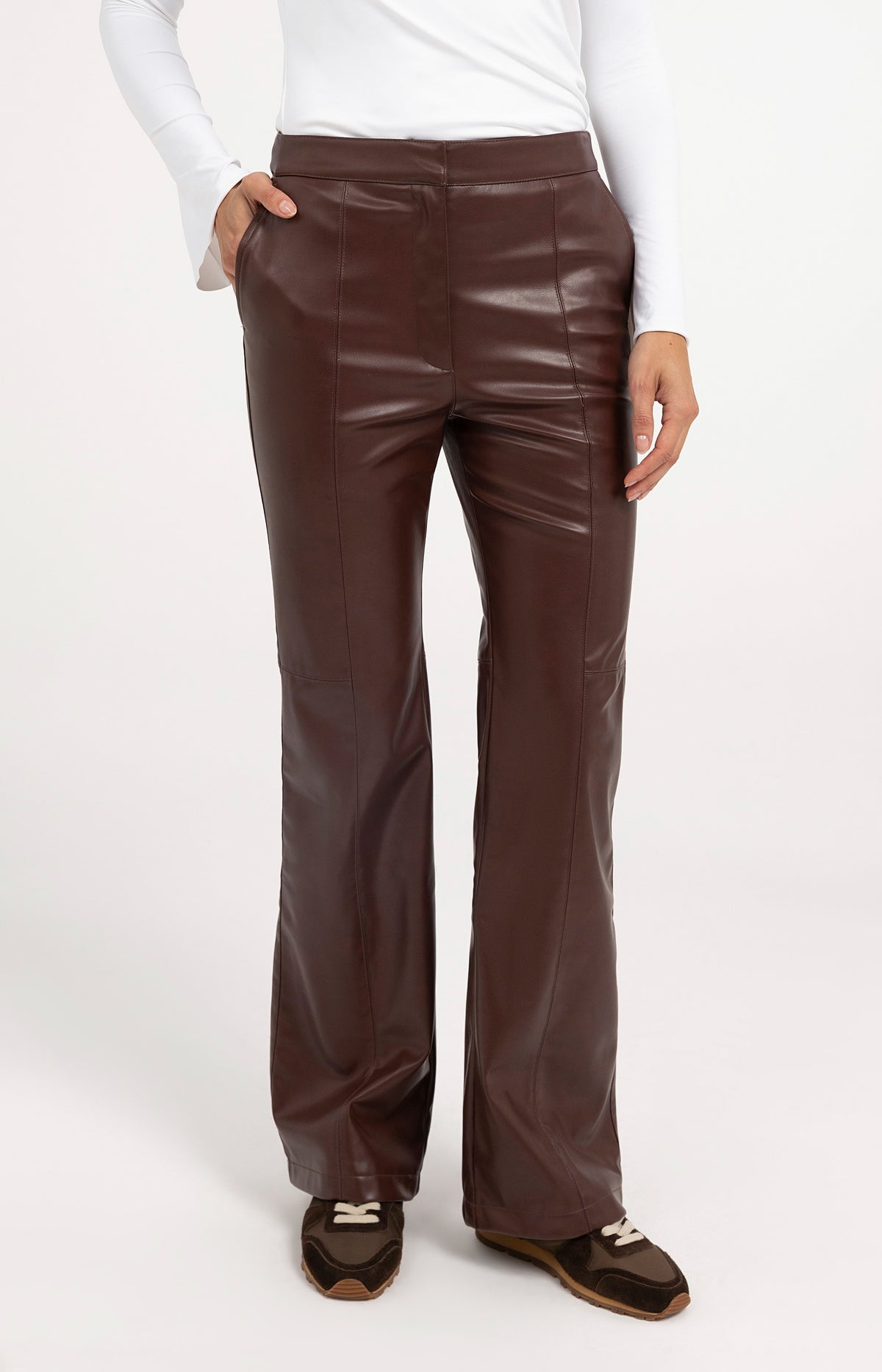 Stretch faux leather flared trousers - Type: lookbook