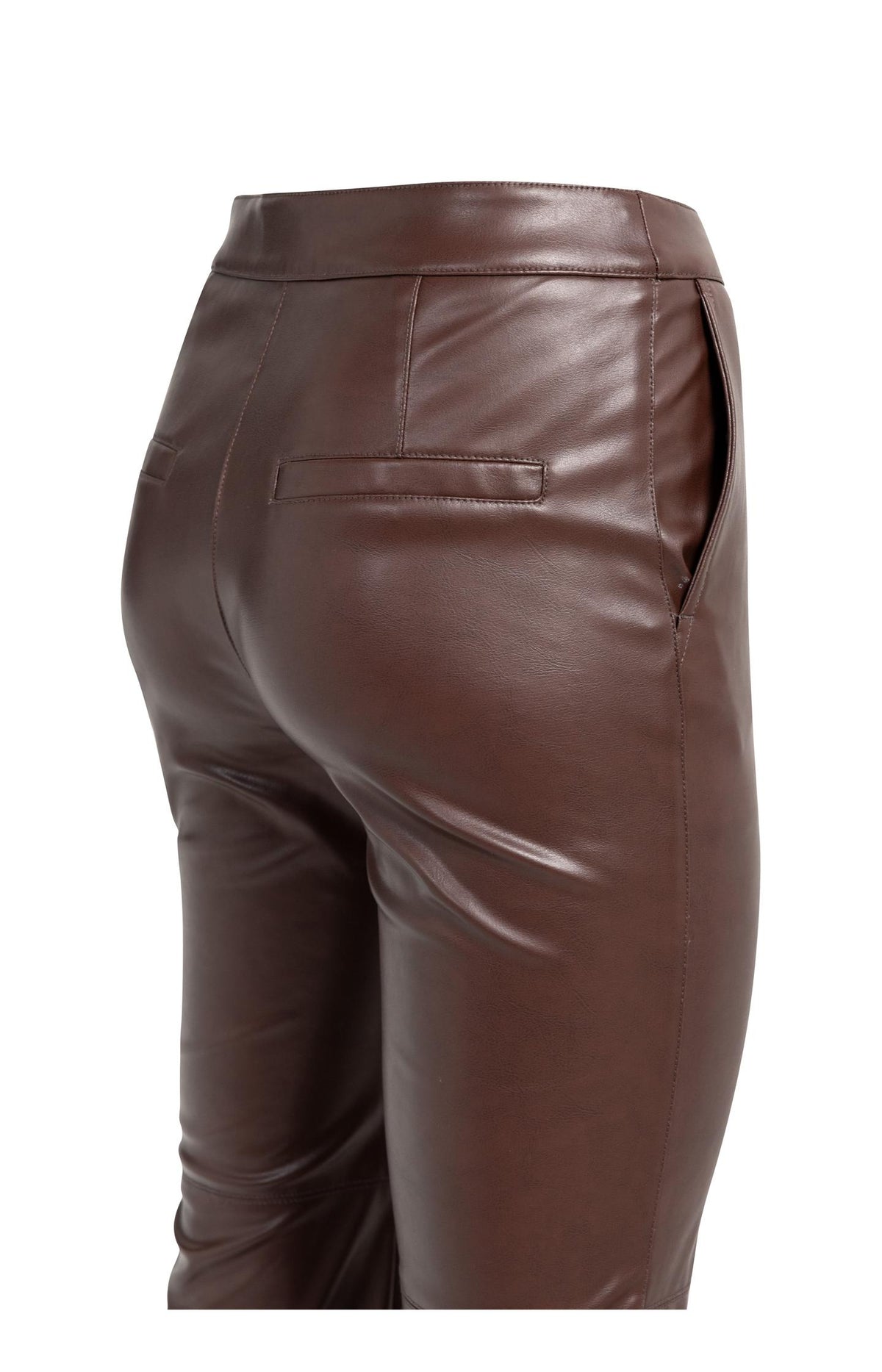 Pantalon simili cuir stretch évasé - Bitter Chocolate Red