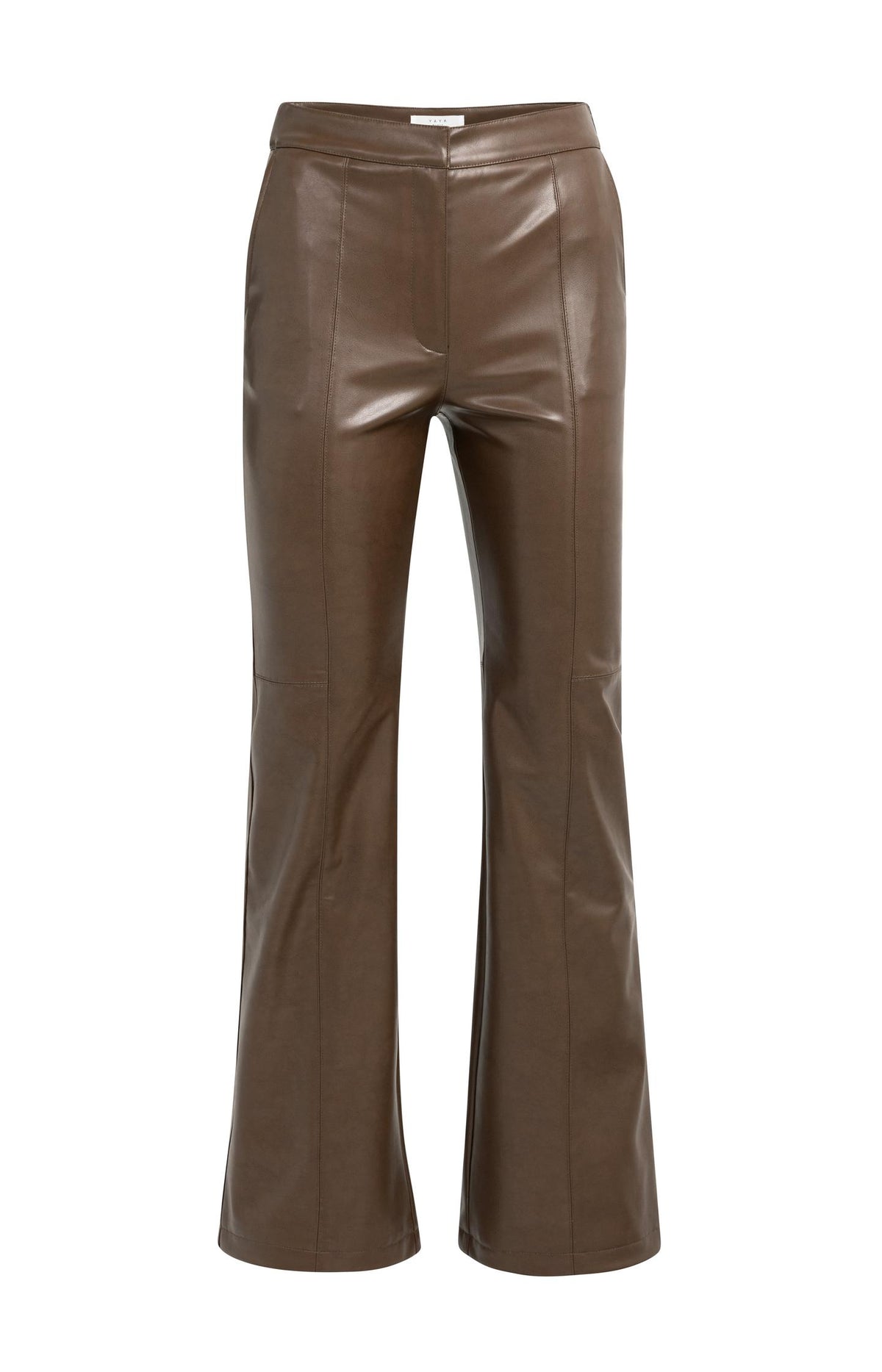 Stretch faux leather flared trousers - Cocoa Brown