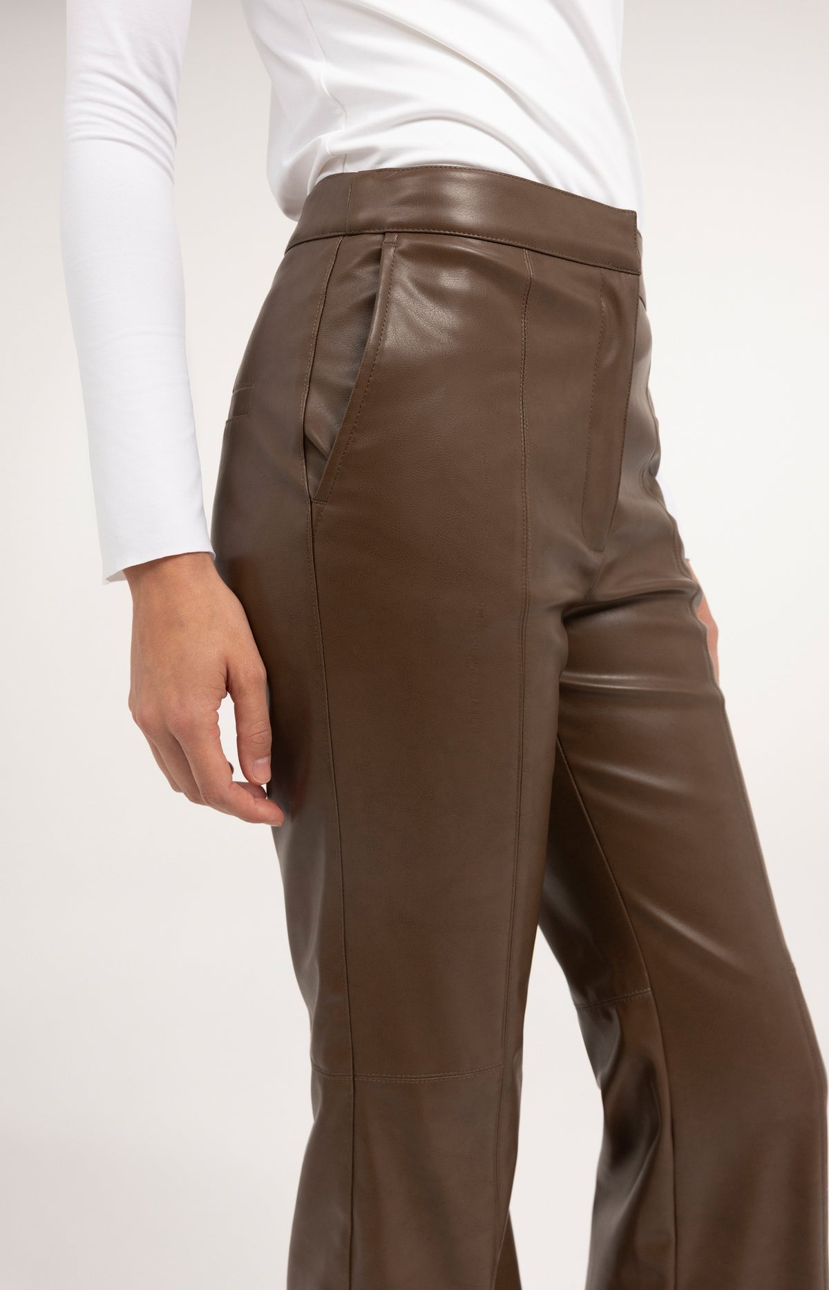 Stretch faux leather flared trousers - Cocoa Brown